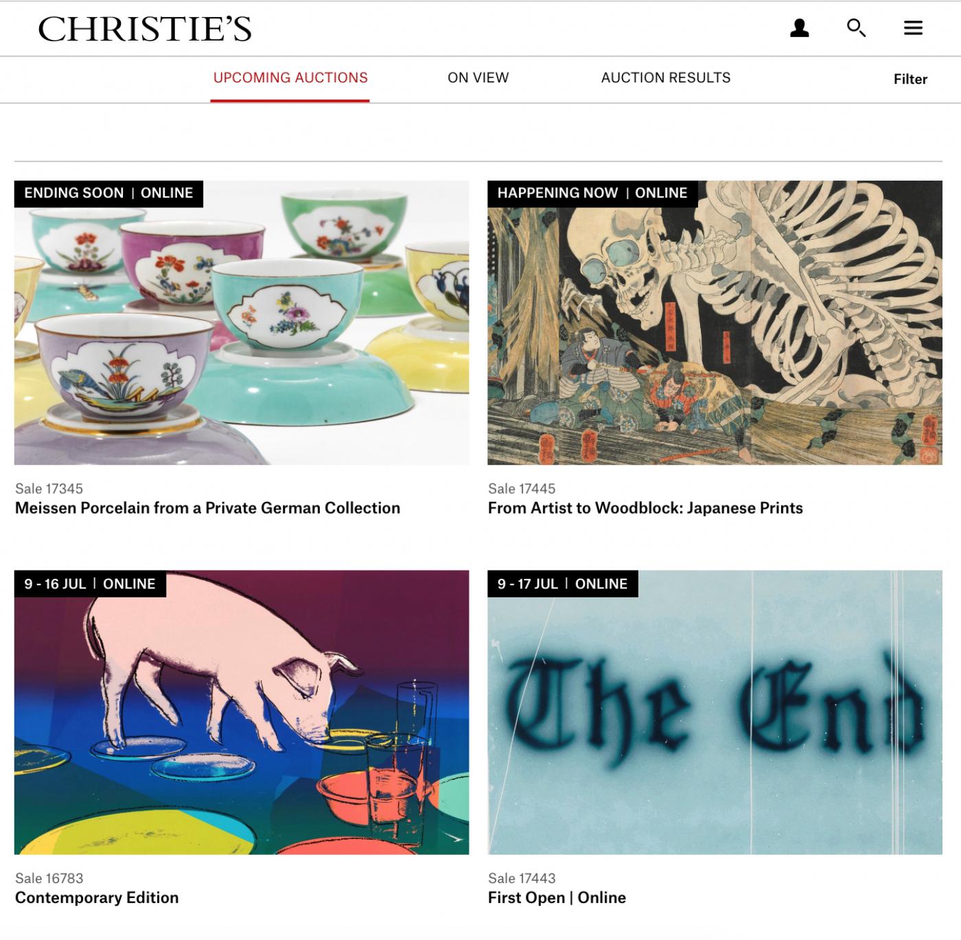 Le site de vente en ligne de Christie's.