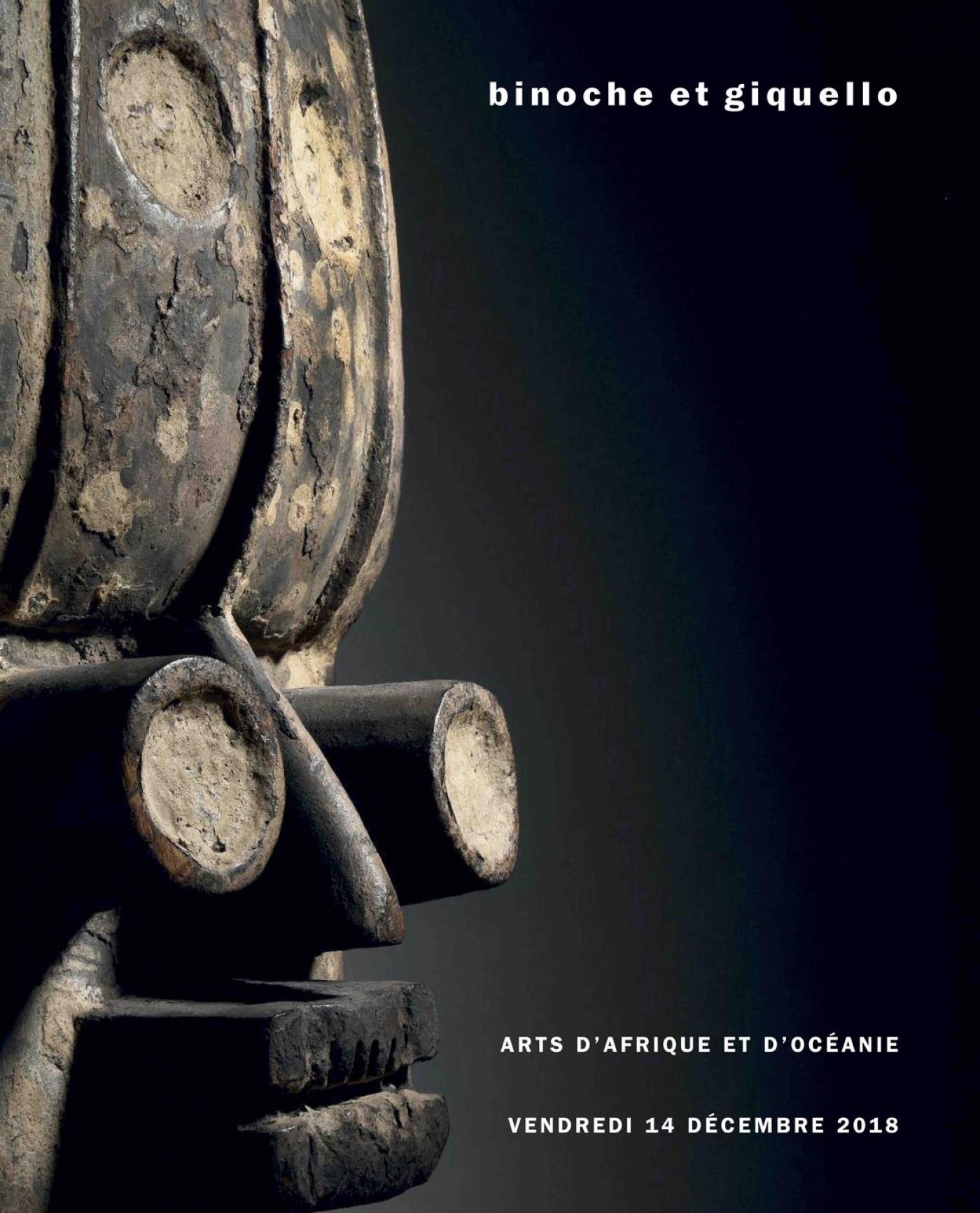 Couverture du catalogue de la vente Arts d'Afrique et d'Océanie de Binoche et Giquello, le 14 décembre 2018.