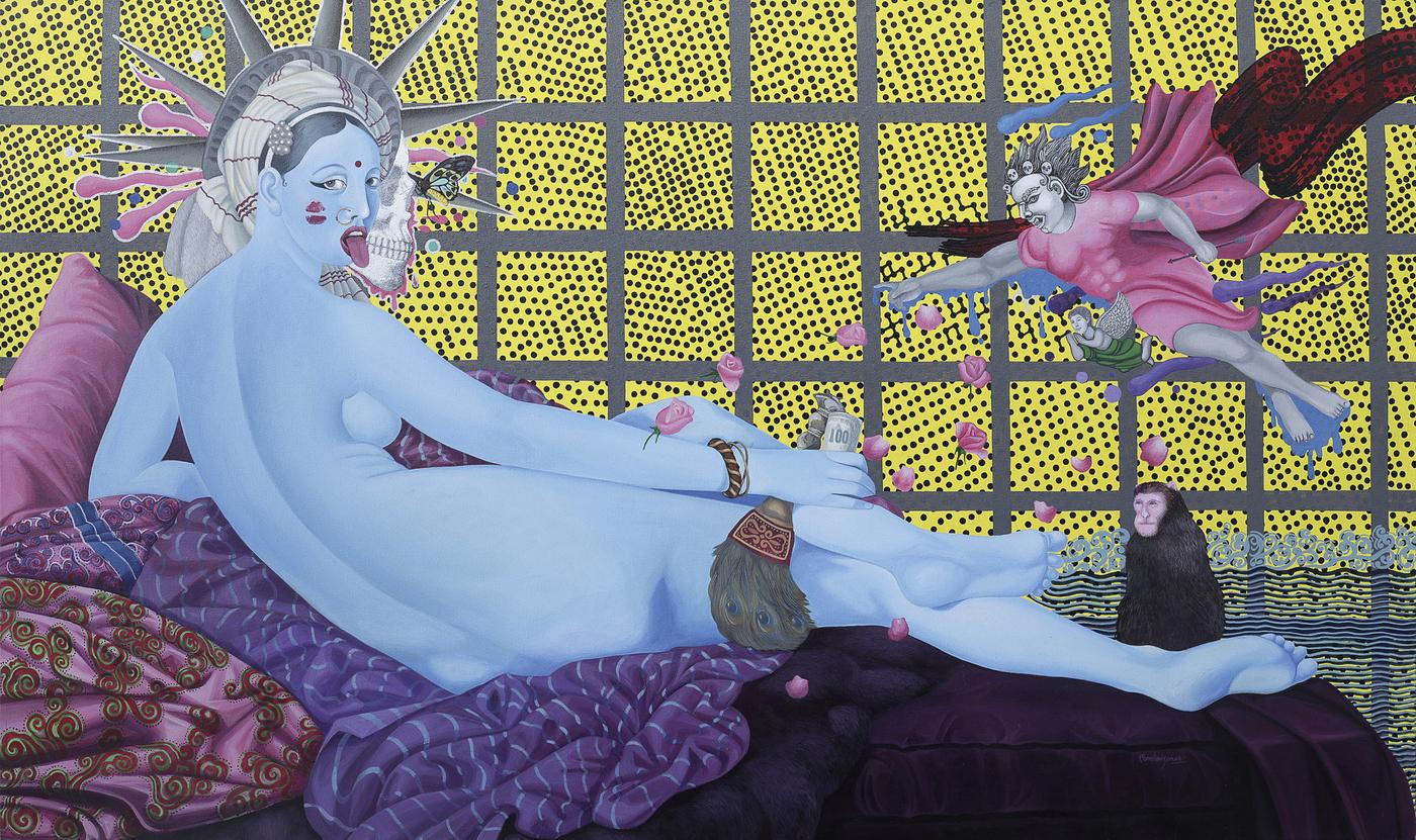 Manish Harijan, The Kali - Odalisque, 2016. Exposé dans le cadre de Nepal Art Now au Weltmuseum Wien.