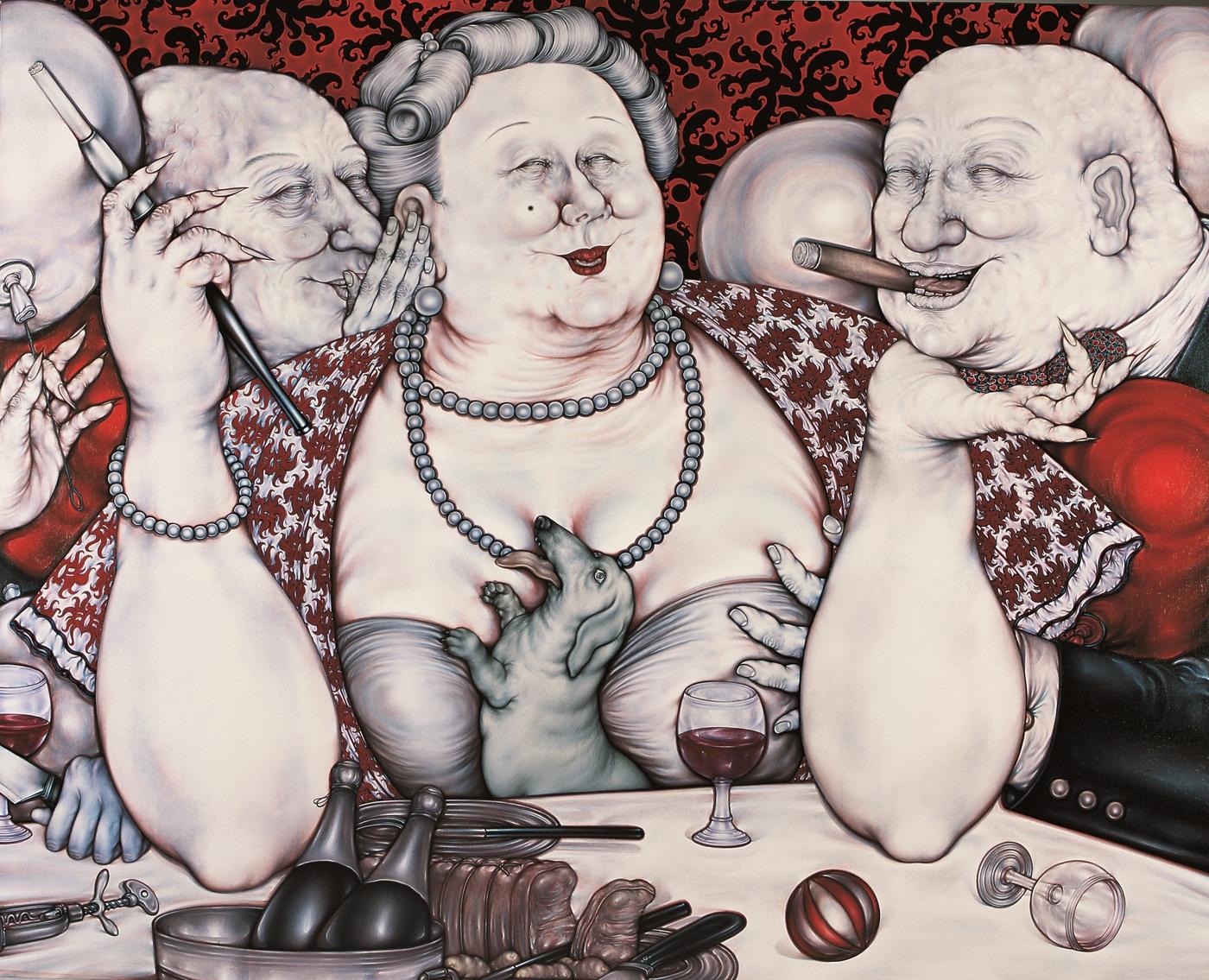 Peng Wants, "Le Banquet", 1981-2006, huile sur toile, 130 x 162 cm. Musée d’Art moderne de la Ville de Paris, don de l’artiste.