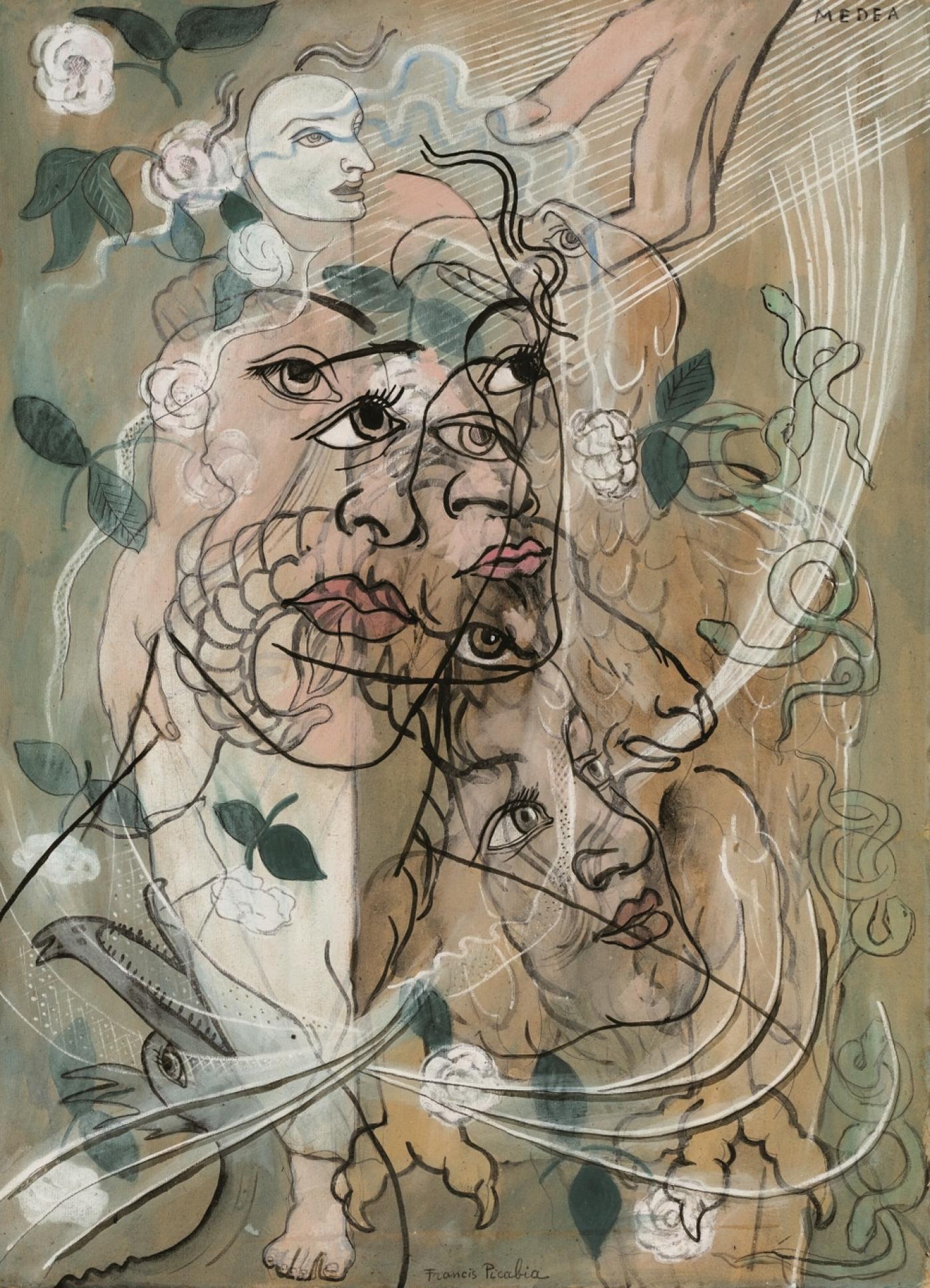 Francis Picaia, "Médéa", 1929,  encre, crayon, aquarelle et gouache sur carton , 105,9 x 76 cm.  
Estimation : 1,5-2 millions d’euros.