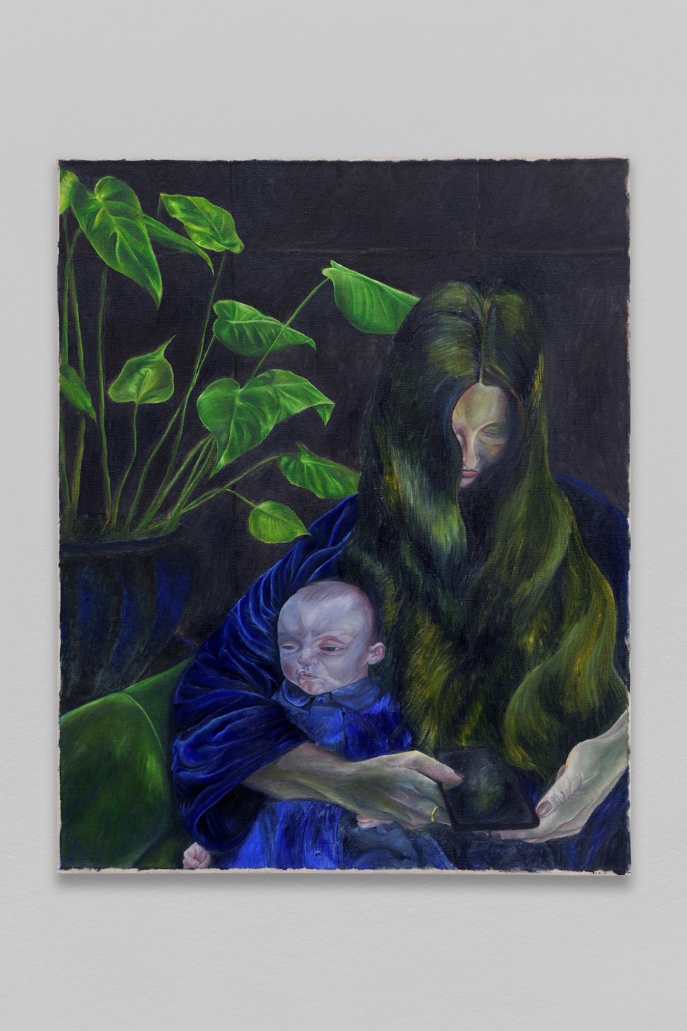 Srijon Chowdhury, "Mother and Child", 2018, huile sur toile de lin, 76,2 x 61 cm. Antoine Levi, Paris .