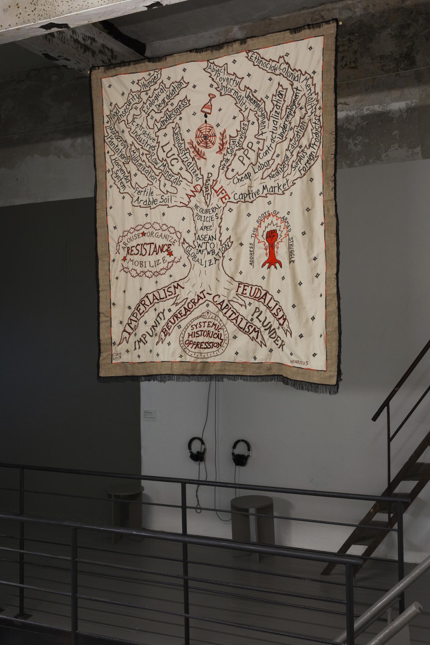 Cian Dayrit, Tree Of Life In The State Of Decay And Rebirth, 2019. Textile brodé (en collaboration avec Henry Caceres).