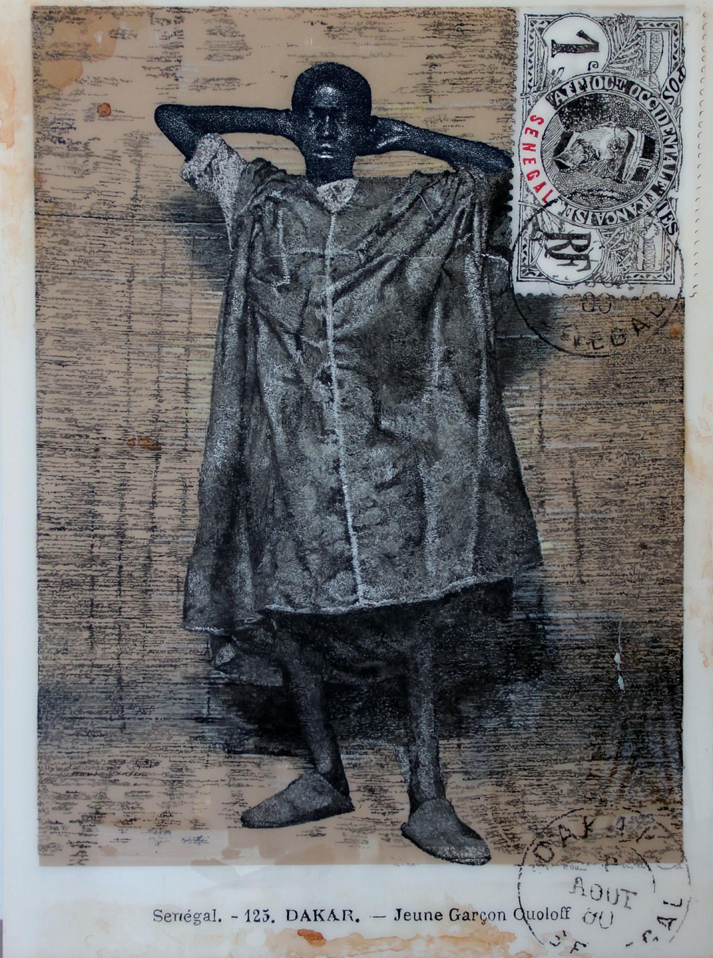 Fatiha Zemmouri, "Jeune Garçon Ouoloff", 2019, encre sous plexy, 200 x 150 cm.