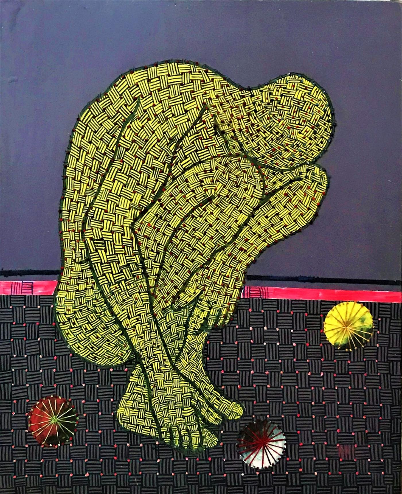 Ibrahim Ballo, "Méditation II",
2019, acrylique et fils de coton sur toile, 70 x 60 cm.