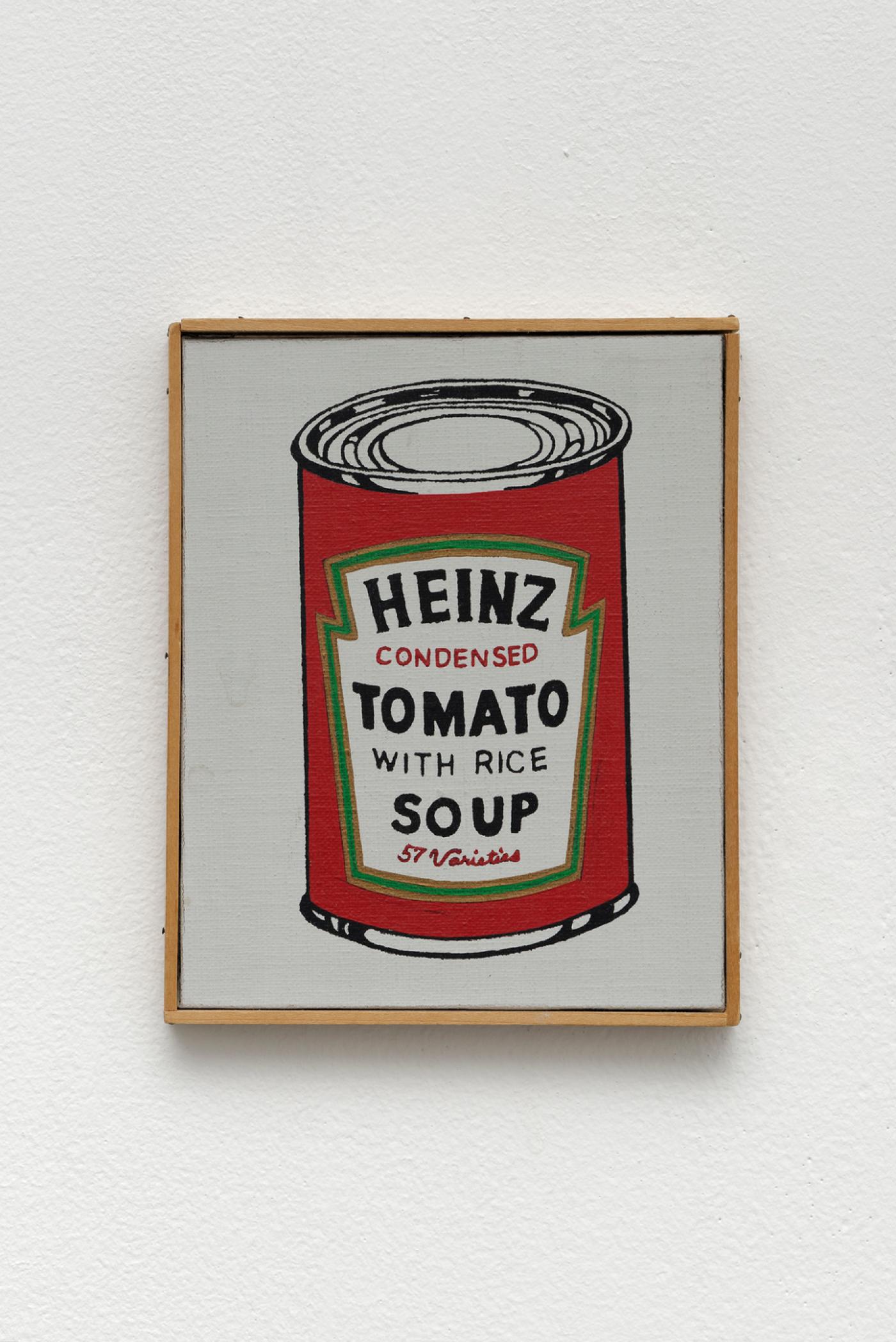 Richard Pettibone, "Heinz Tomato Soup", 1966, acrylic and silkscreen ink on canvas, unique, 4.33 x 5.12 inches.