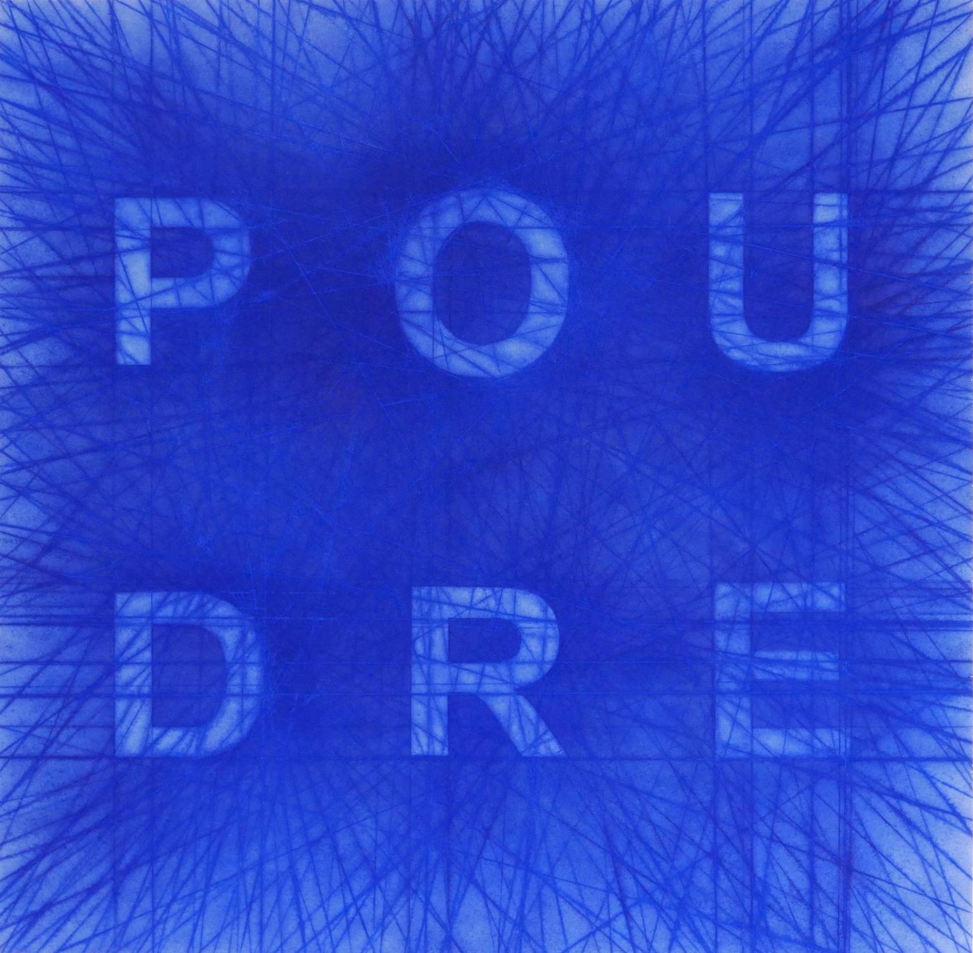 Carmen Perrin, "Tracés POUDRE", 2019, cordeau à tracer pour maçon, poudre bleue, 120 x 120 cm. Galerie Wilde.