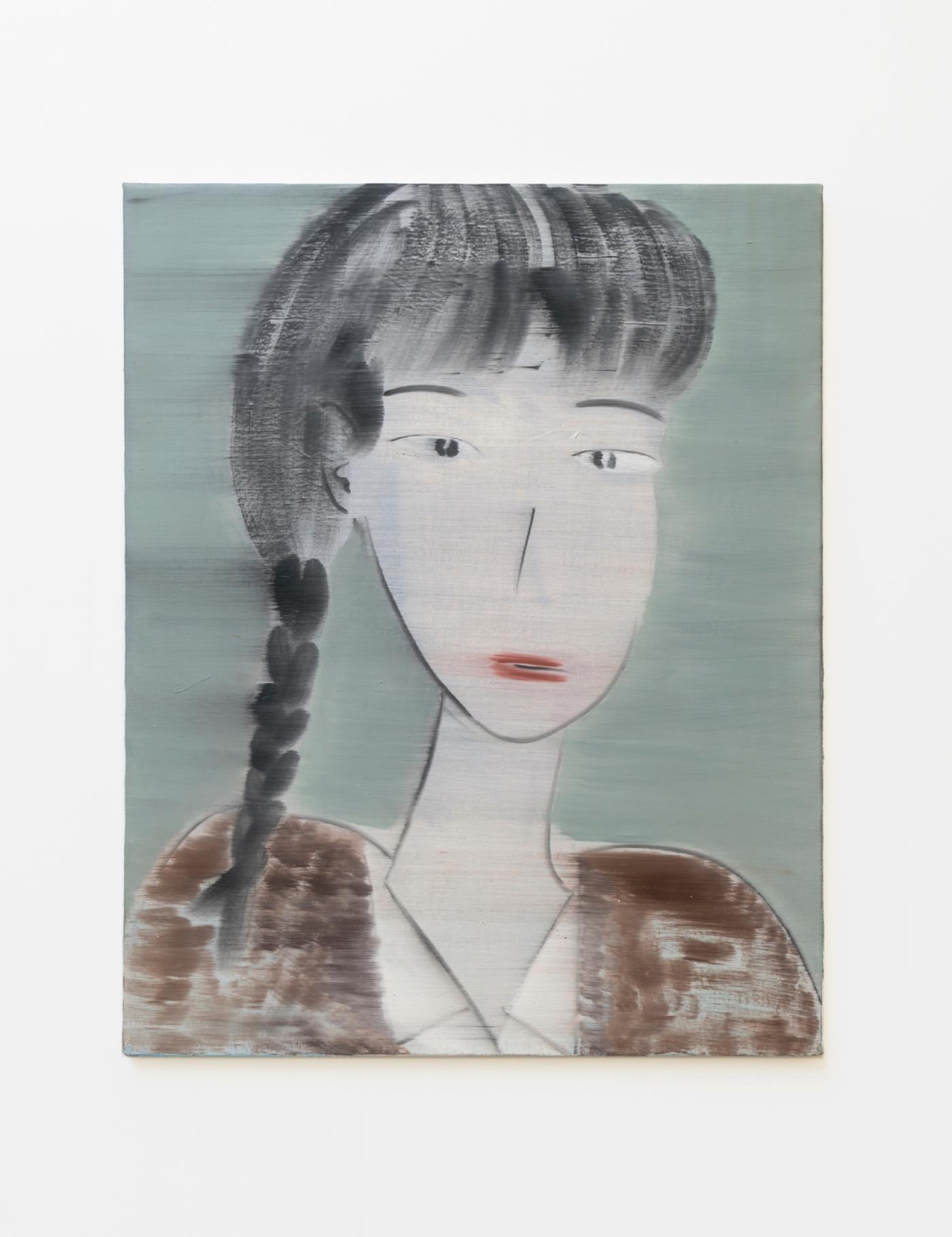 Yu Nishimura, "portrait", 2019, huile sur toile, 91 x 72,7 cm. Galerie Crèvecœur.