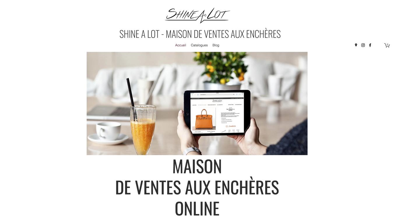 Capture d'écran du site Shine a lot, spécialisé dans la vente aux enchères de mode online.