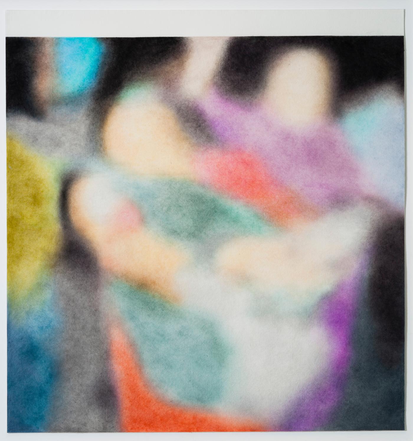 Léa Belooussovitch, "Lahore, Pakistan, mars 2016 (mother and child)", série "Relatives", 2019, dessin aux crayons de couleur sur feutre,
150 x 160 cm.