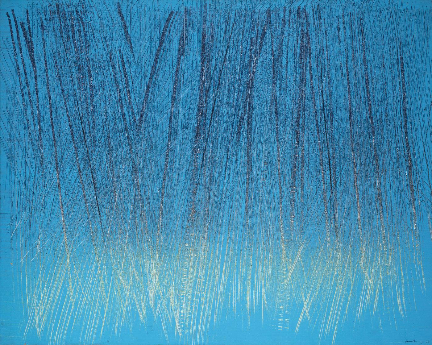 Hans Hartung, "T1964-E36", 1964, peinture sur toile, 73 x 92 cm.
Galerie Berthet-Aittouarès, Paris.
