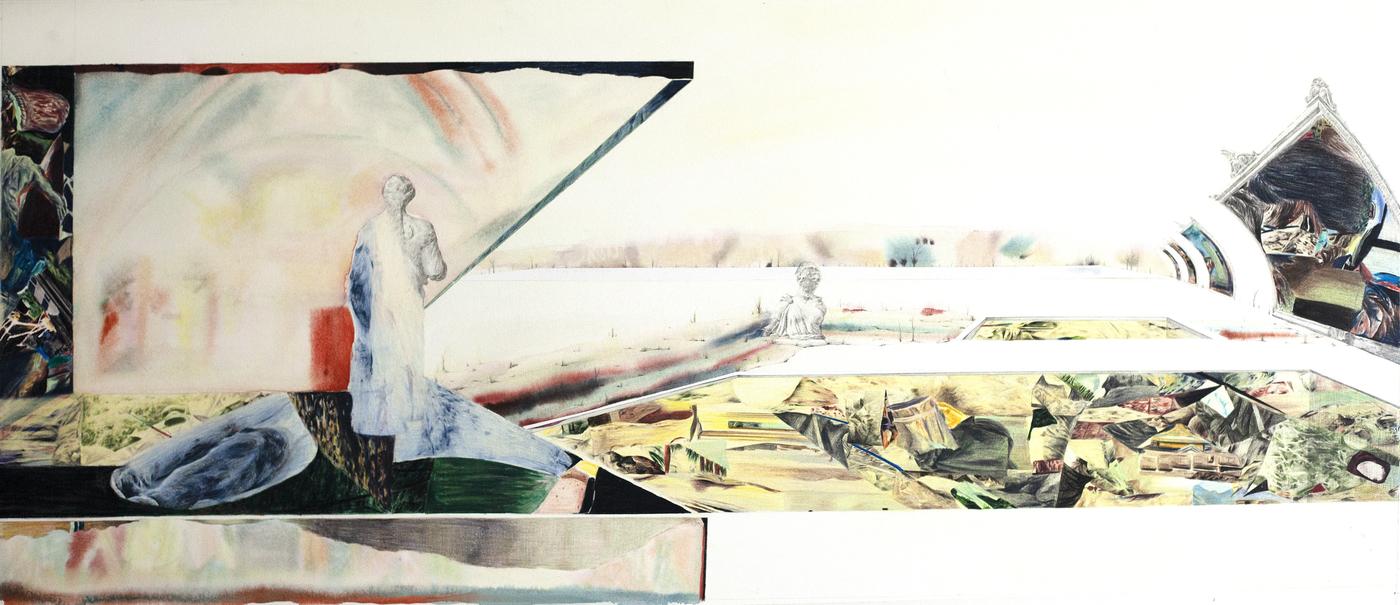 Yoon Ji-Eun, "Une Allée", 2020, aquarelle, crayon et crayon de couleur sur papier, 48,5 x 115,5 cm.