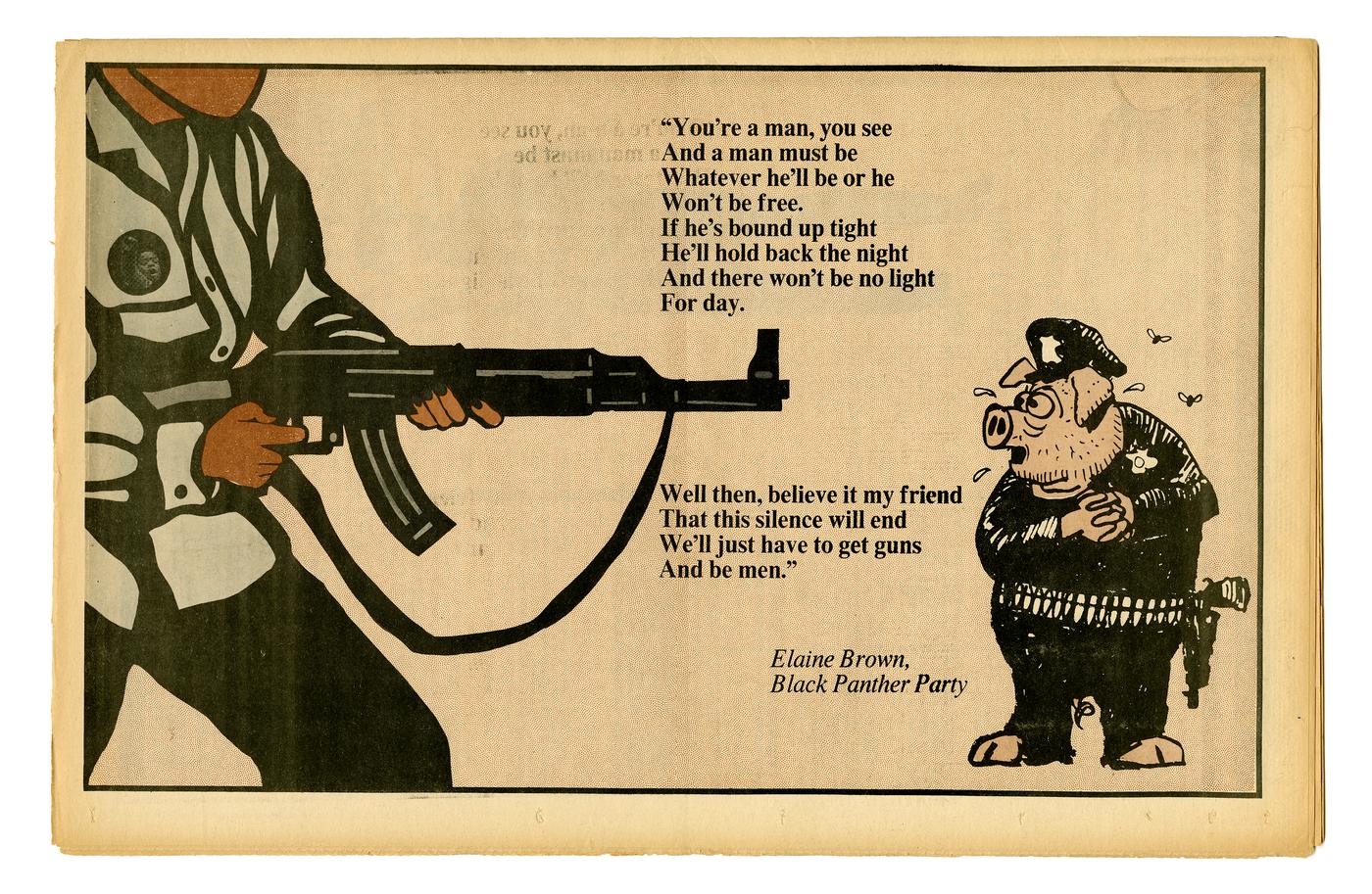 Emory Douglas The Black Panther, January 10, 1970
1970, sérigraphie sur papier journal, 29 x 45 cm.