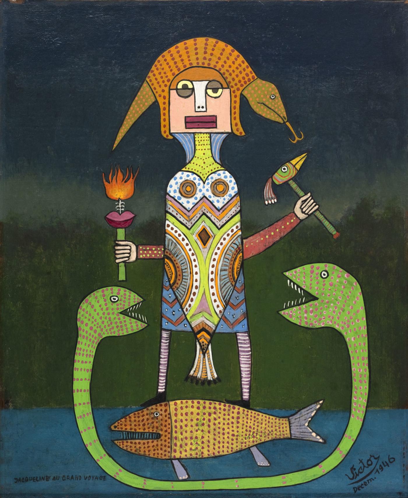 Victor Brauner, Jacqueline au grand voyage, 1946, huile sur toile, 46 x 38 cm.