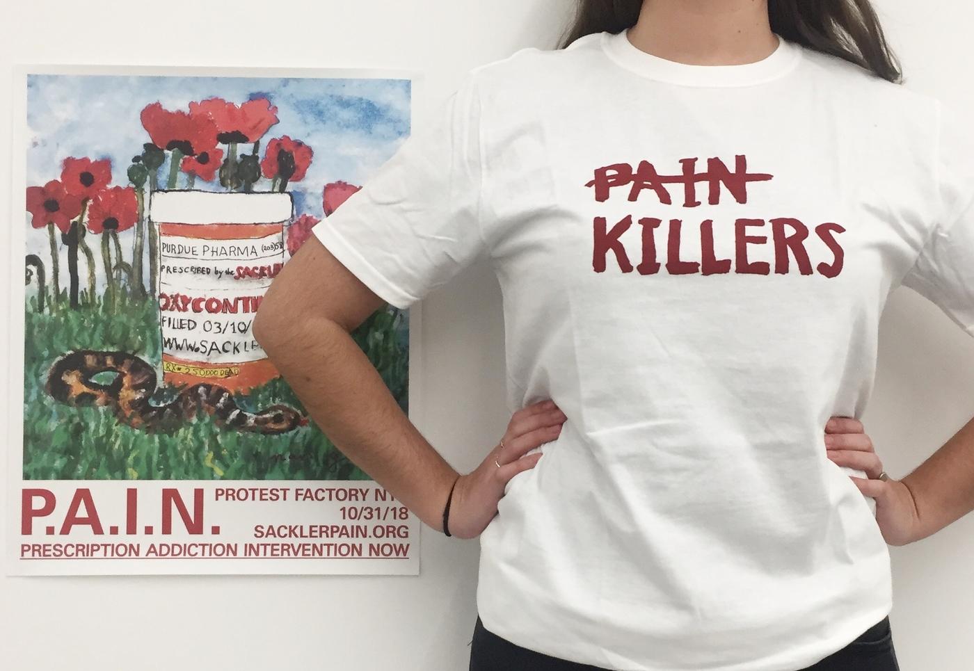 Nan Goldin, P.A.I.N. Killers T-shirt.