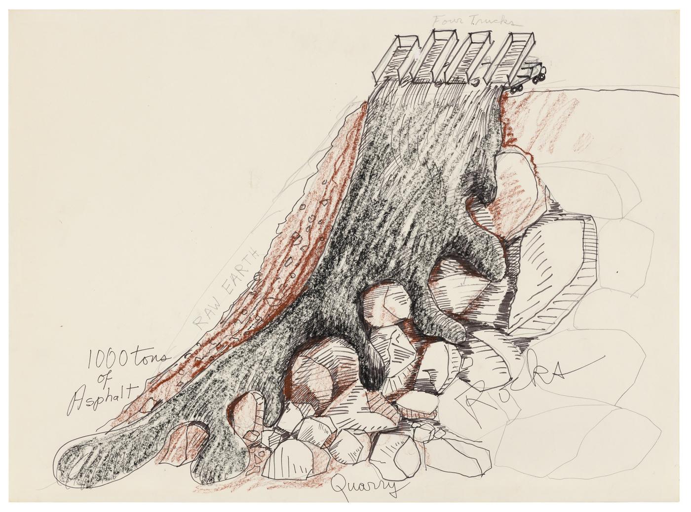 Robert Smithson, "1,000 Tons of Asphalt", 1969, encre, crayon et crayon, 45,1 x 60,6 cm.