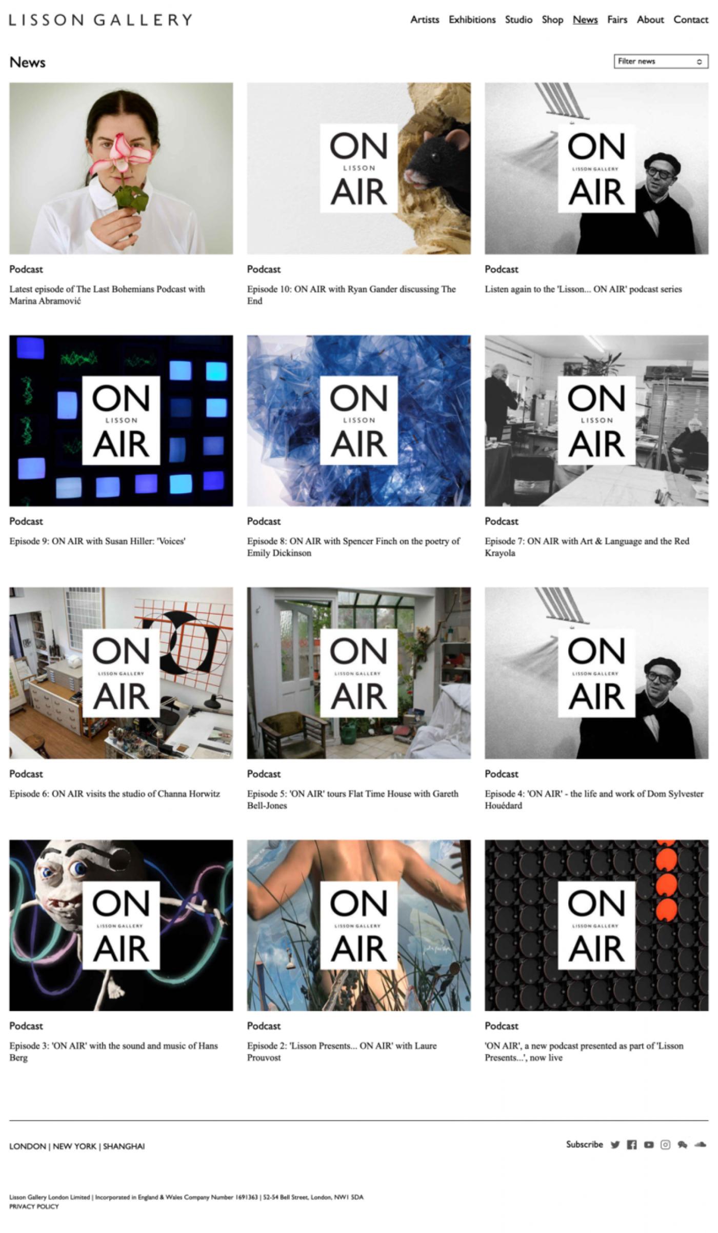 On Air, podcast de Lisson Gallery disponible à l'écoute sur leur site (lissongallery.com).