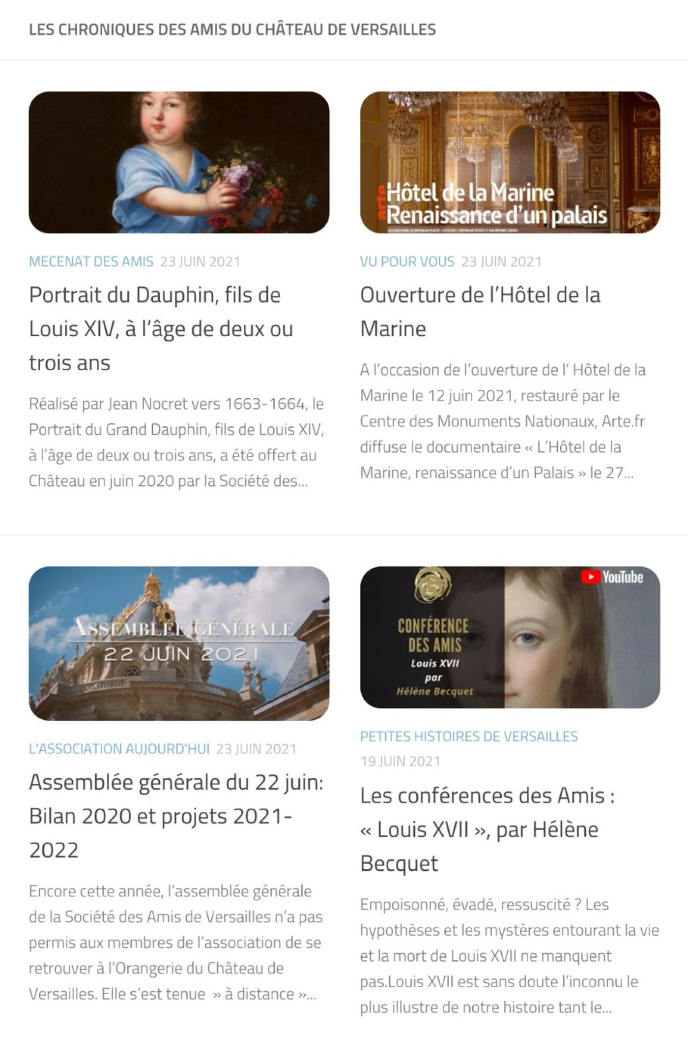 Les Chroniques des Amis de Versailles, le magazine en ligne des amis du château de Versailles (chroniques.amisdeversailles.com).