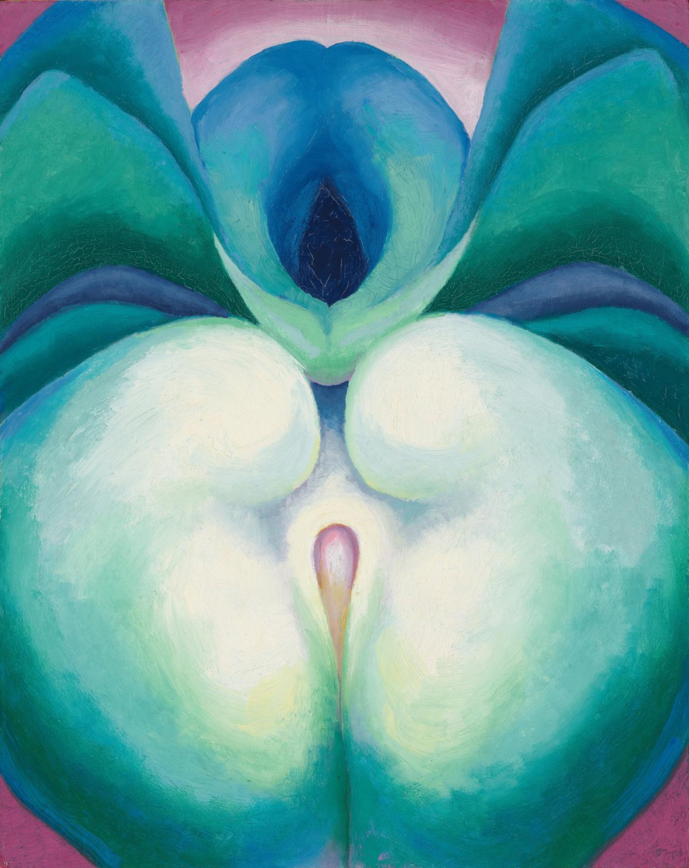 Georgia O’Keeffe, Series I White &amp; Blue Flower Shapes, 1919, huile sur panneau, 50,5 × 40 cm, Santa Fe, Georgia O’Keeffe Museum, don de la Georgia O’Keeffe Foundation.