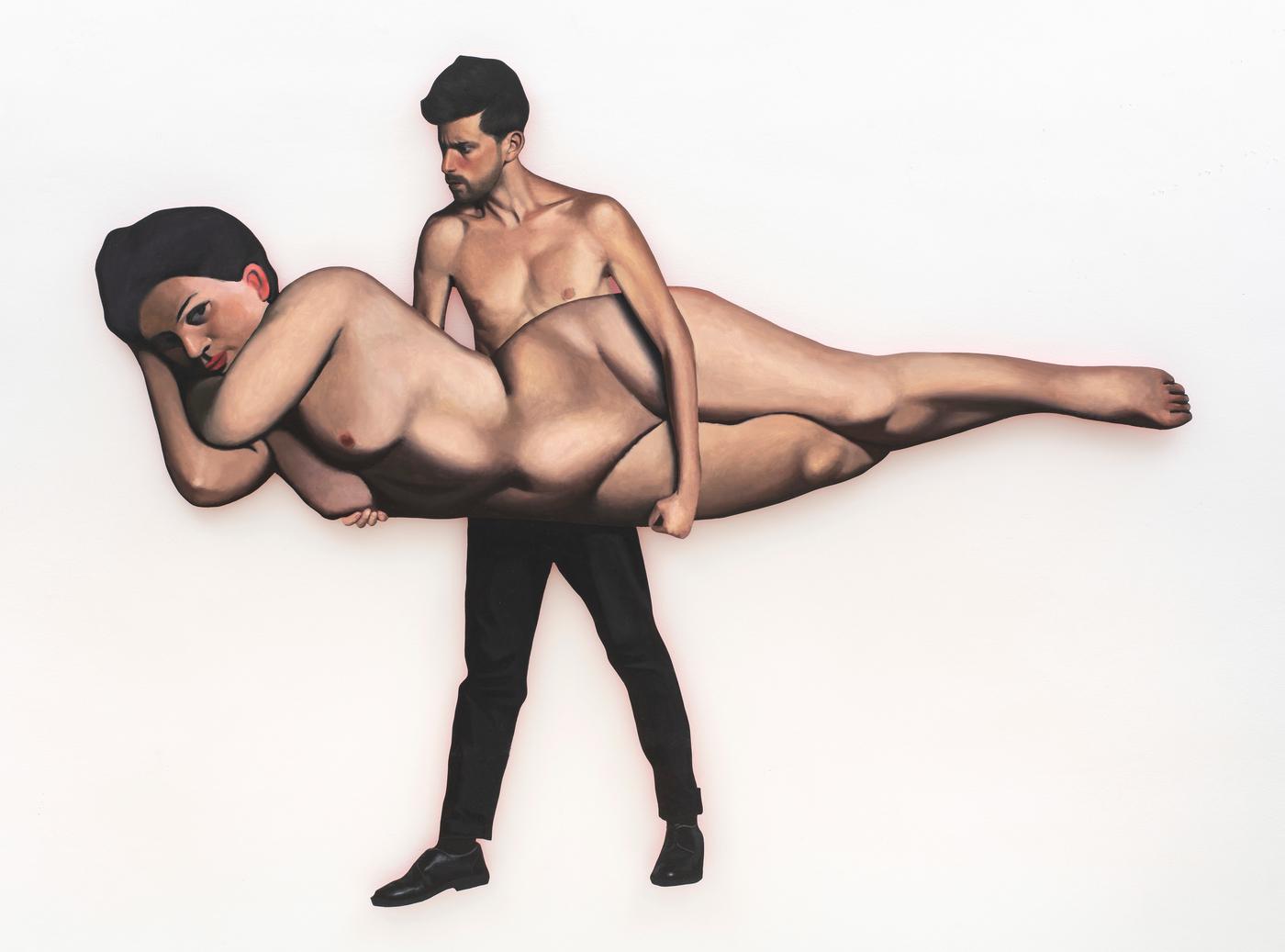 François Malingrëy, Le vol de Vallotton, 2021, huile sur bois découpé, 142 x 185 cm. Galerie Le Feuvre &amp; Roze, Paris.
