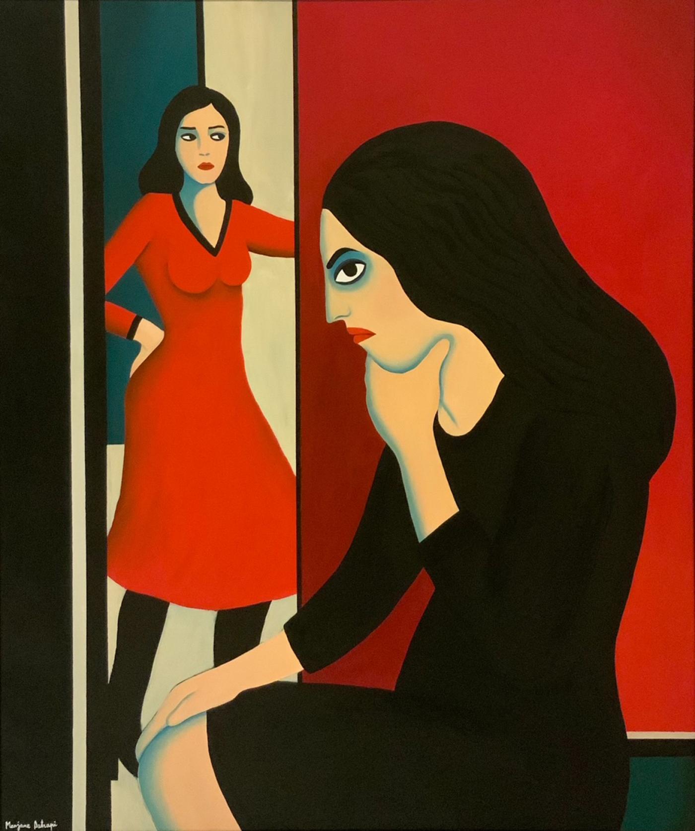 Marjane Satrapi, Eris et Léthé, 2020, acrylique sur toile, 120 x 100 cm. Galerie Françoise Livinec, Paris.