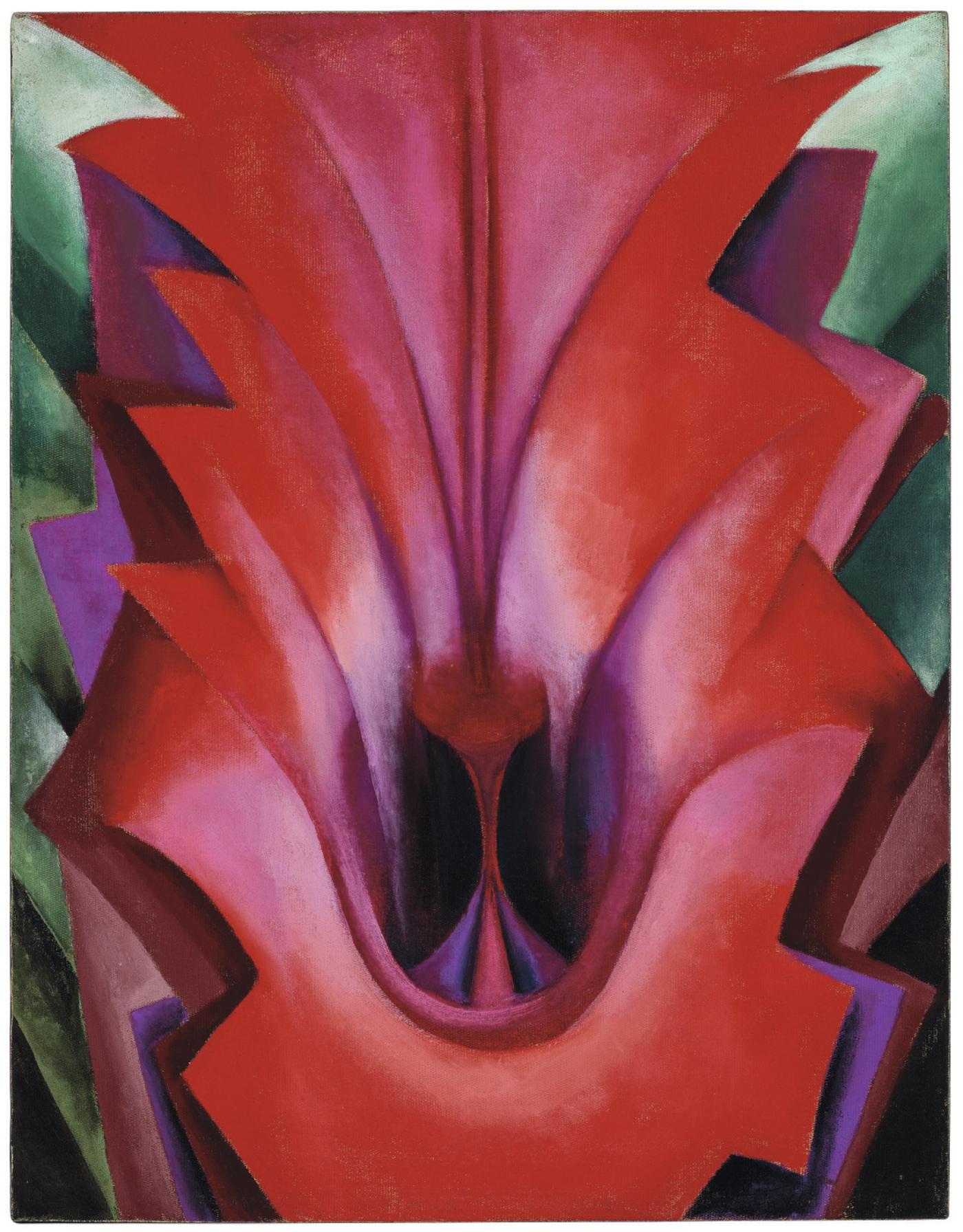 Georgia O’Keeffe, "Inside Red Canna", 1919, huile sur toile, 55,9 x 43,2 cm. Collection Sylvia Neil et Daniel Fischel.
