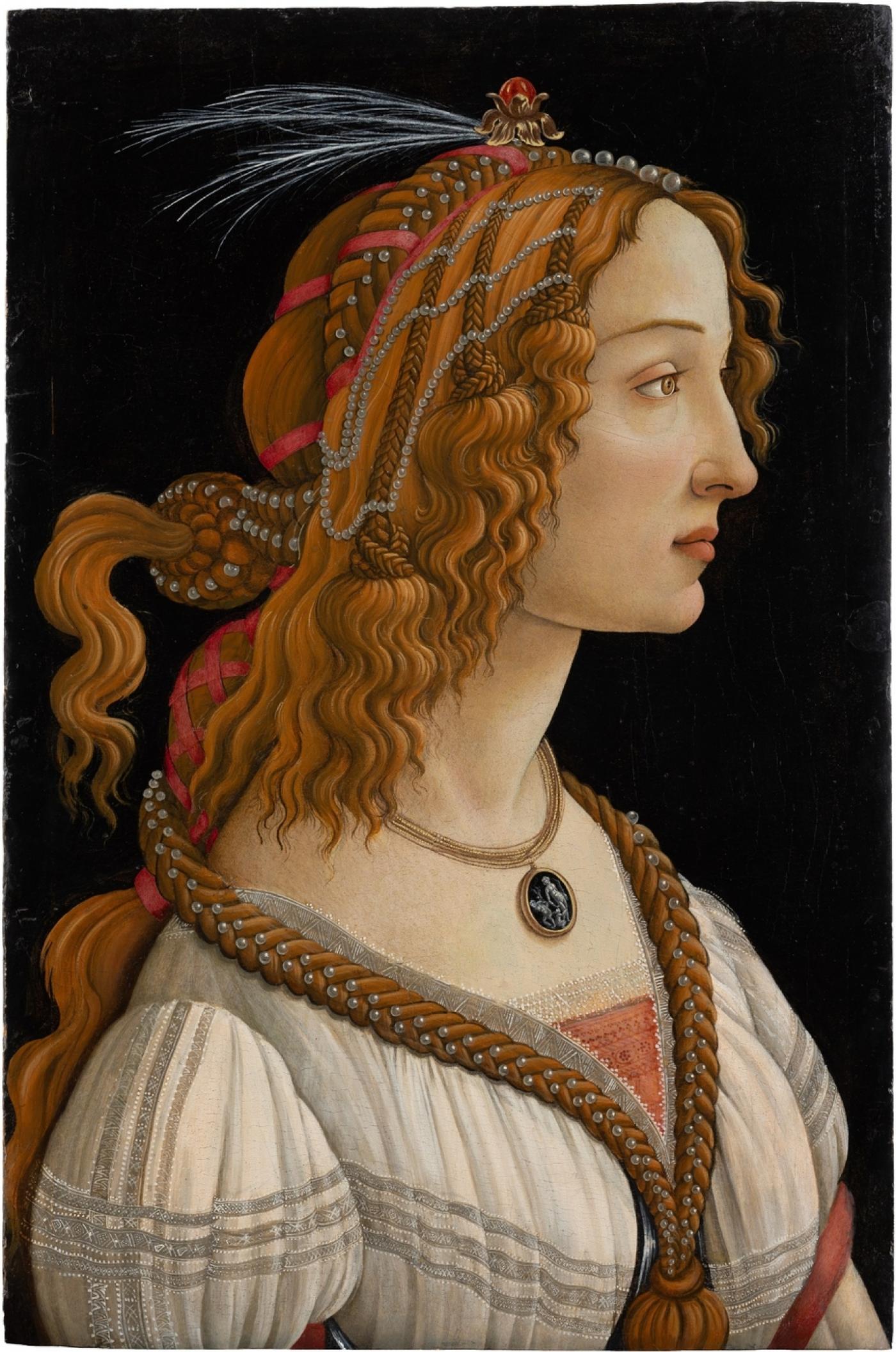 Alessandro Filipepi dit Botticelli, "Figure allégorique dite La Belle Simonetta", vers 1485, tempera et huile sur bois de peuplier , 81,8 x 54 cm. Musée Städel, Francfort-sur-le-Main.