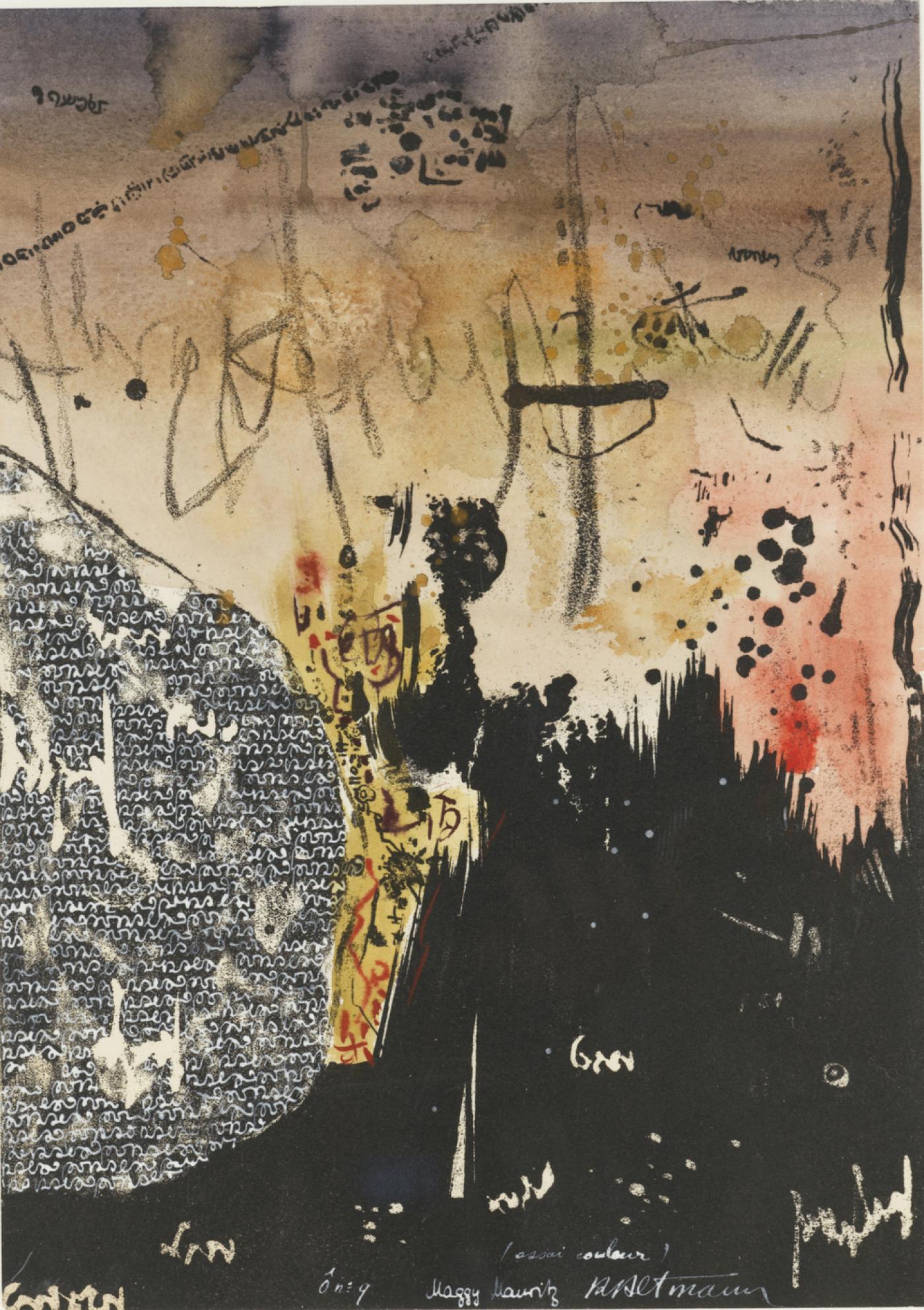 Maggy Mauritz &amp; Roberto Altmann, "Sans Titre", 1967, technique mixte sur papier, 32 x 22,5 cm.