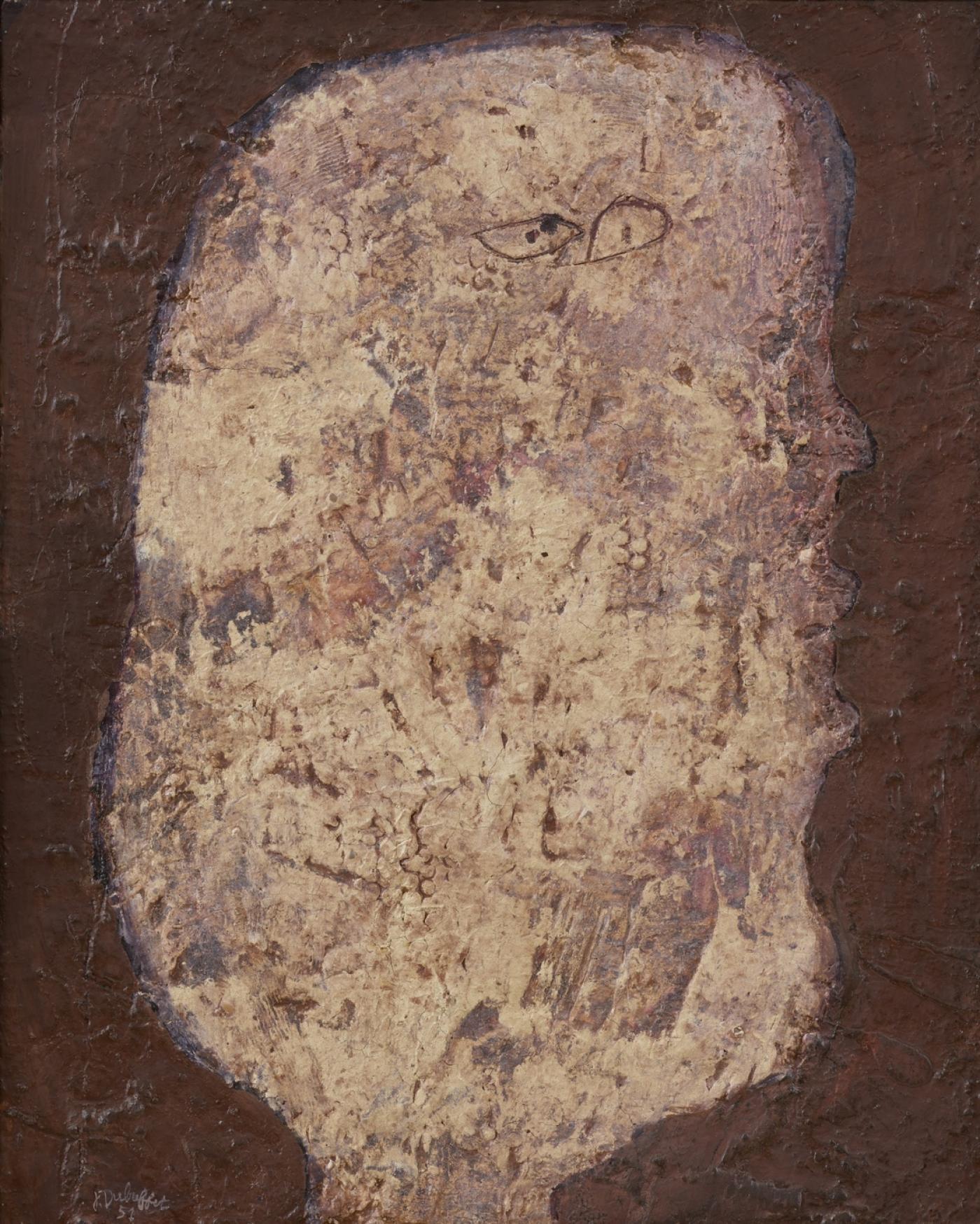 Jean Dubuffet, "Haute tête en pomme de terre", 1951, hile sur panneau, 81 x 65 cm.