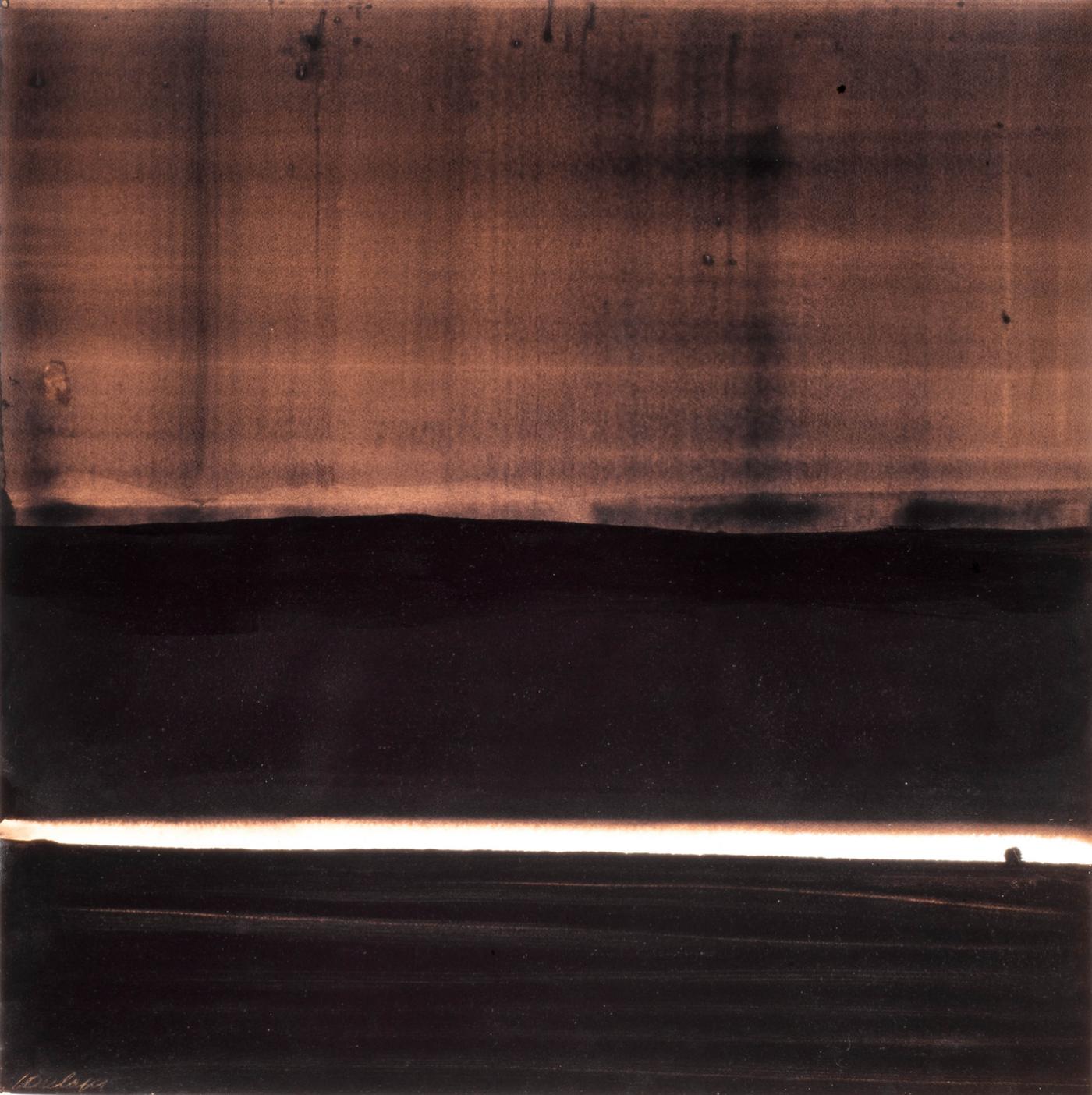 Pierre Soulages, "1986-1", 1986, brou de noix sur papier marouflé sur toile, 75 x 75 cm.