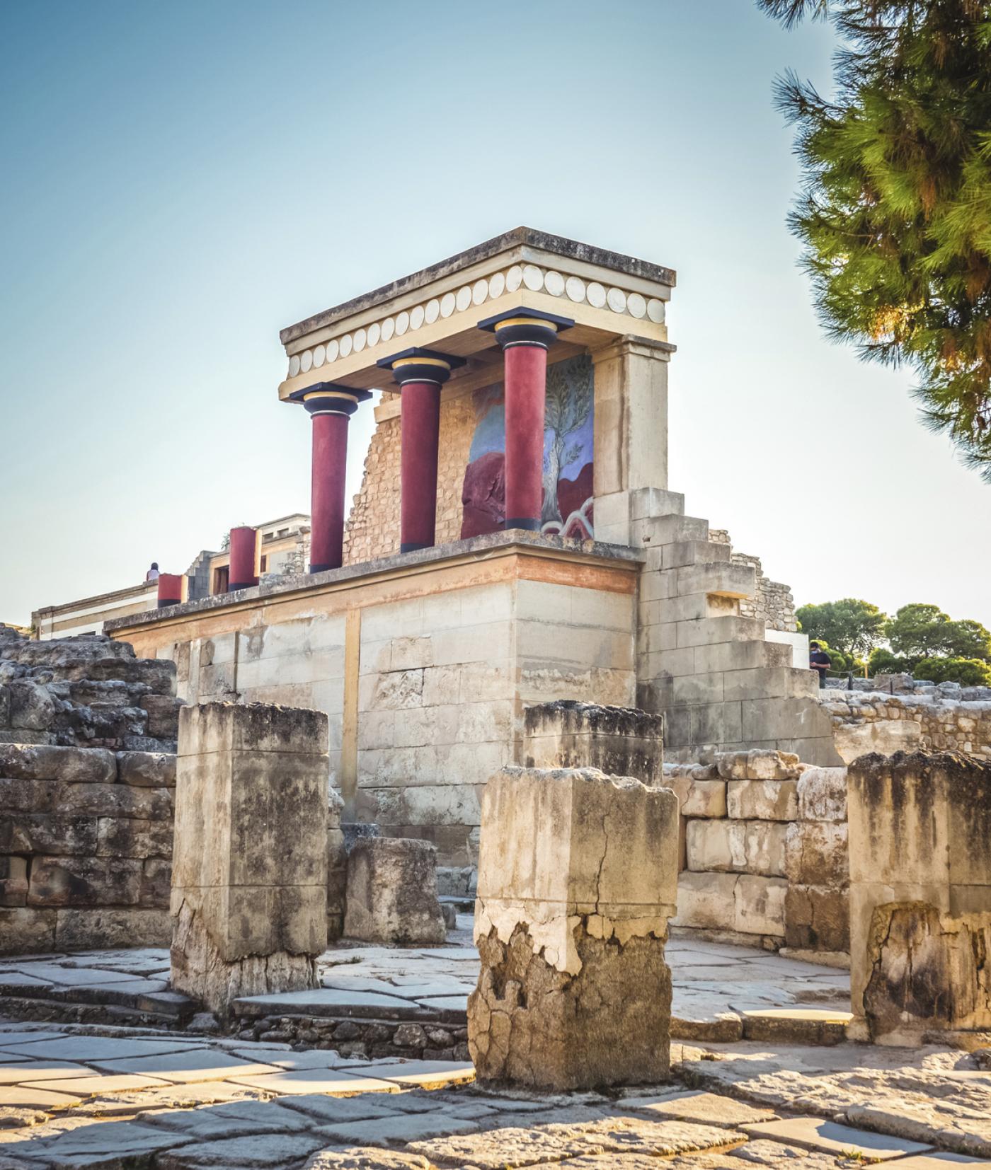 Site archéologique minoen de Cnossos, Grèce, Crète. Palais du Roi Minos, entrée nord.