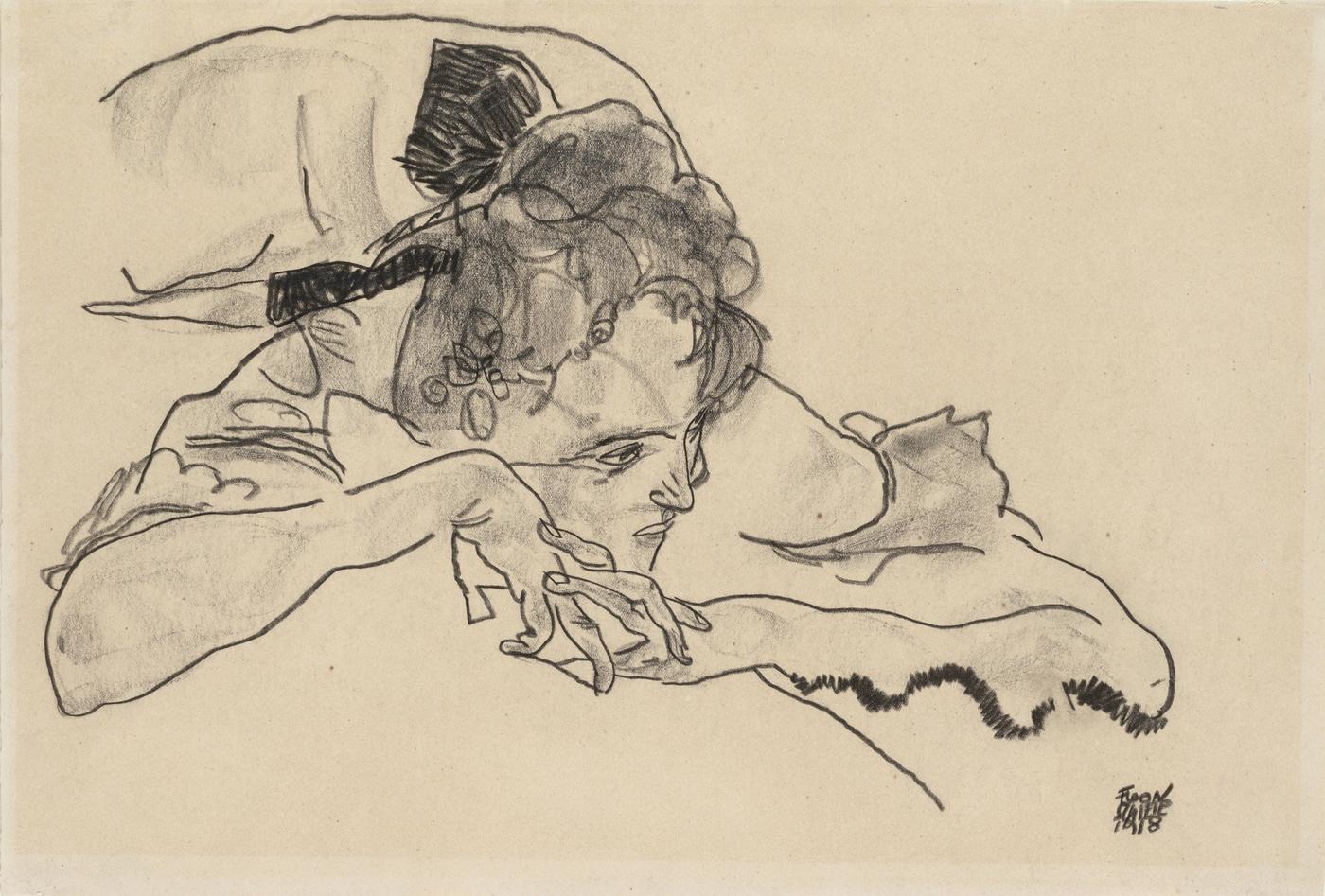 Egon Schiele, « Jeune fille allongée avec un nœud dans les cheveux » , 1918, 27,7 x 40,9 cm.