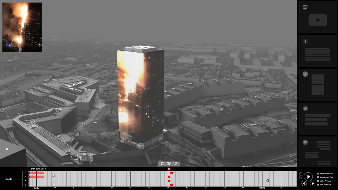 Modélisation de l'incendie de la tour de Grenfell, à Londres.