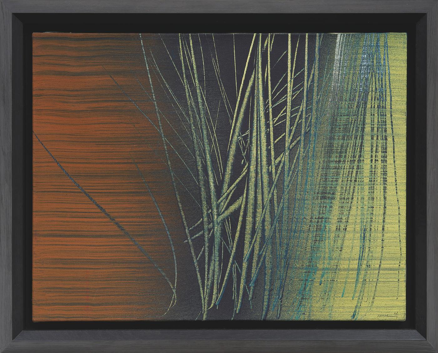 Hans Hartung, "T1962-U43", 1962, vinylique et grattage sur toile, 50 x 65 cm.