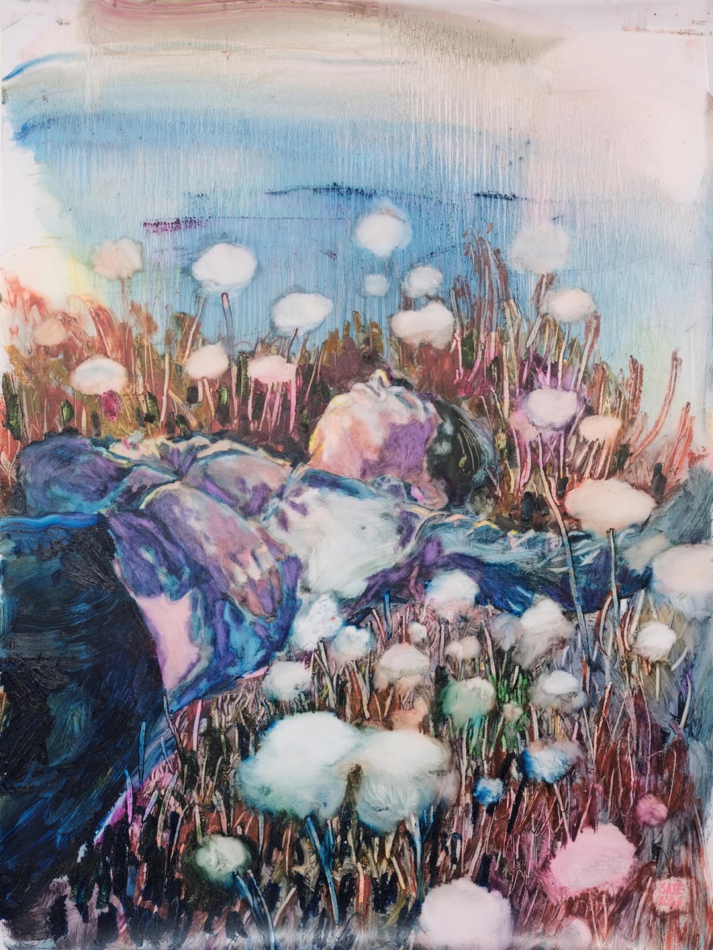 Drawing Now 2023.
Sarah Jérôme, "Daydreams I", 2023, peinture à l'huile sur papier calque, 91 x 69 cm.
Galerie Vazieux.
