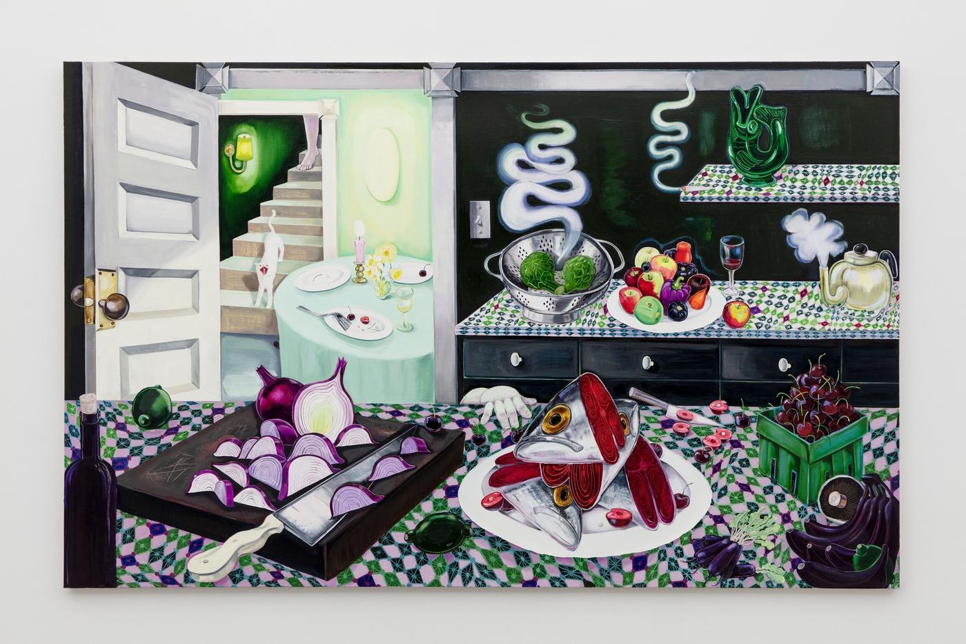 Nikki Maloof, "Skunk Hour", 2022, huile sur toile de lin,  188 x 289,6 cm.