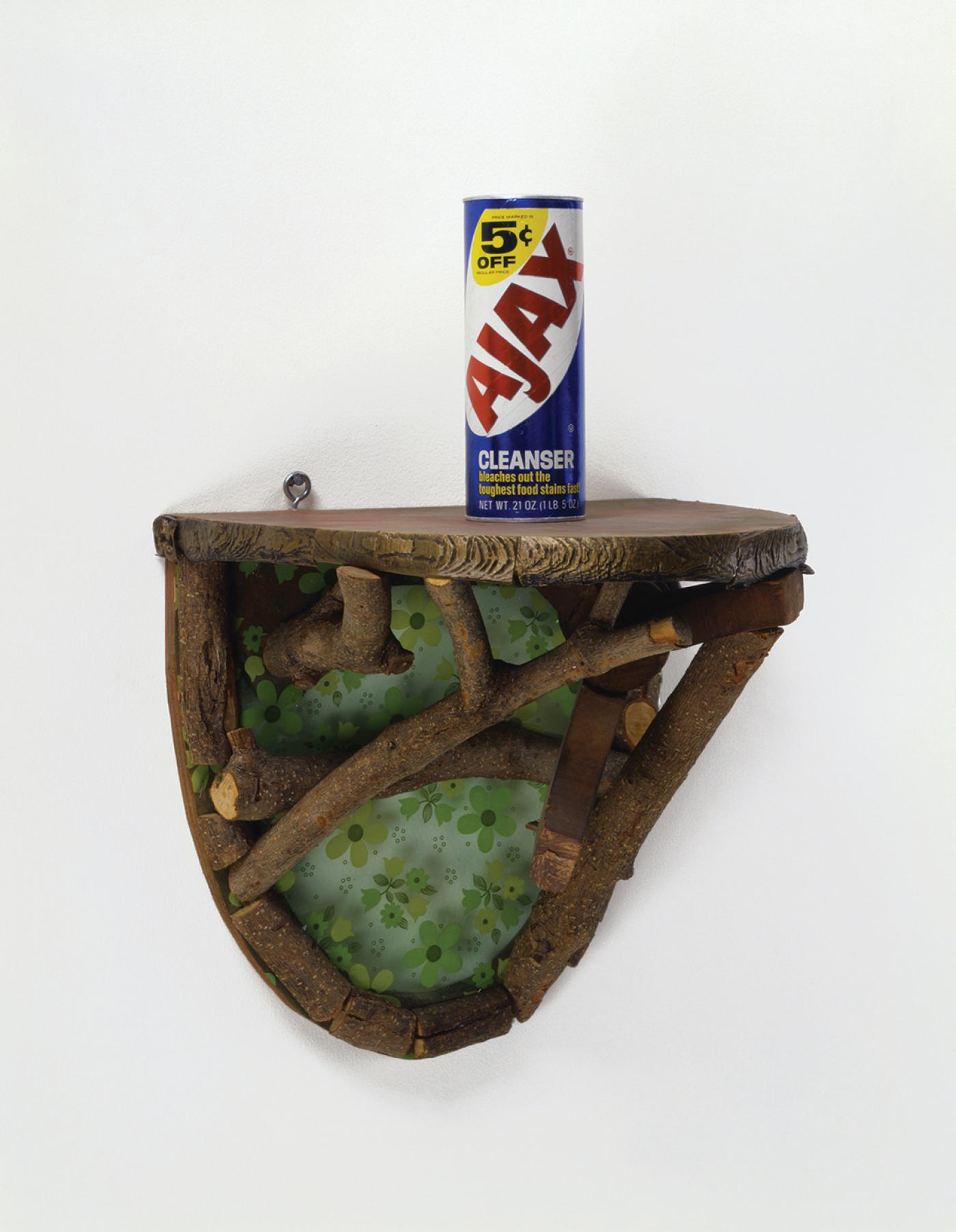 Haim Steinbach, "Shelf with Ajax", 1981, étagère en bois et plastique, cannette de nettoyant Ajax, 55,9 x 35,6 x 35,6 cm. Pièce unique.