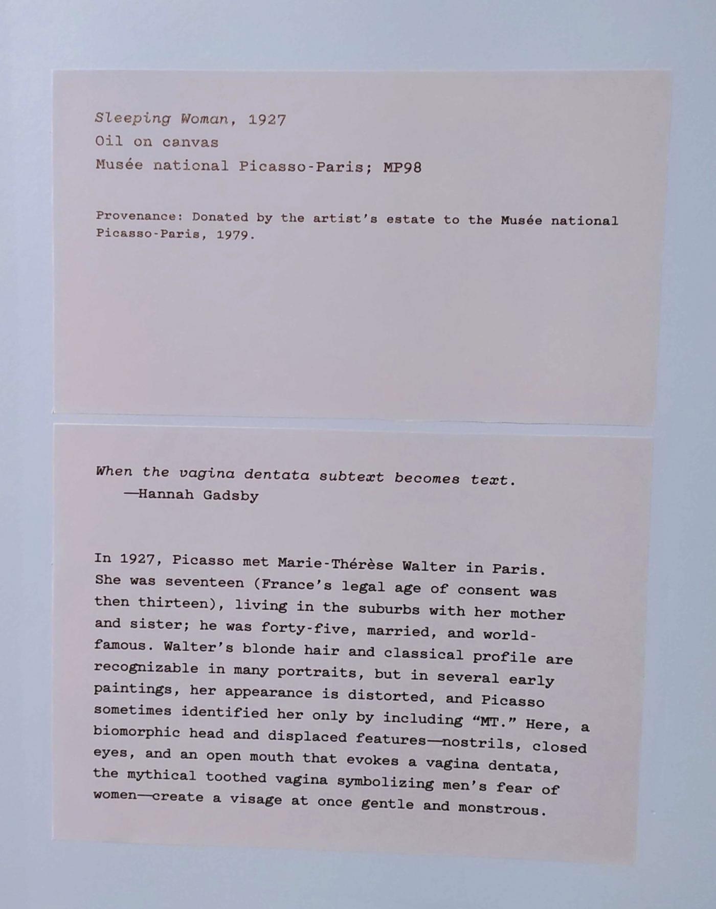 Un cartel de l’exposition « It's Pablo-matic : Picasso according to Hannah Gadsby » au Brooklyn Museum à New York jusqu’au 24 septembre.