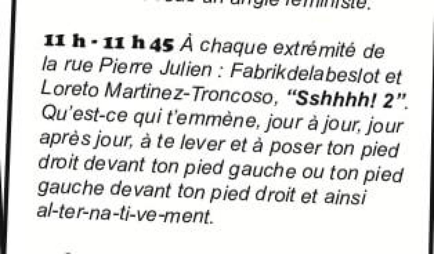 La performance de fabrikdelabeslot et Loreto Martinez-Troncoso “Sshhhh! 2” qui a eu lieu le 17 septembre 2023 à Montélimar organisée par Super Orga.