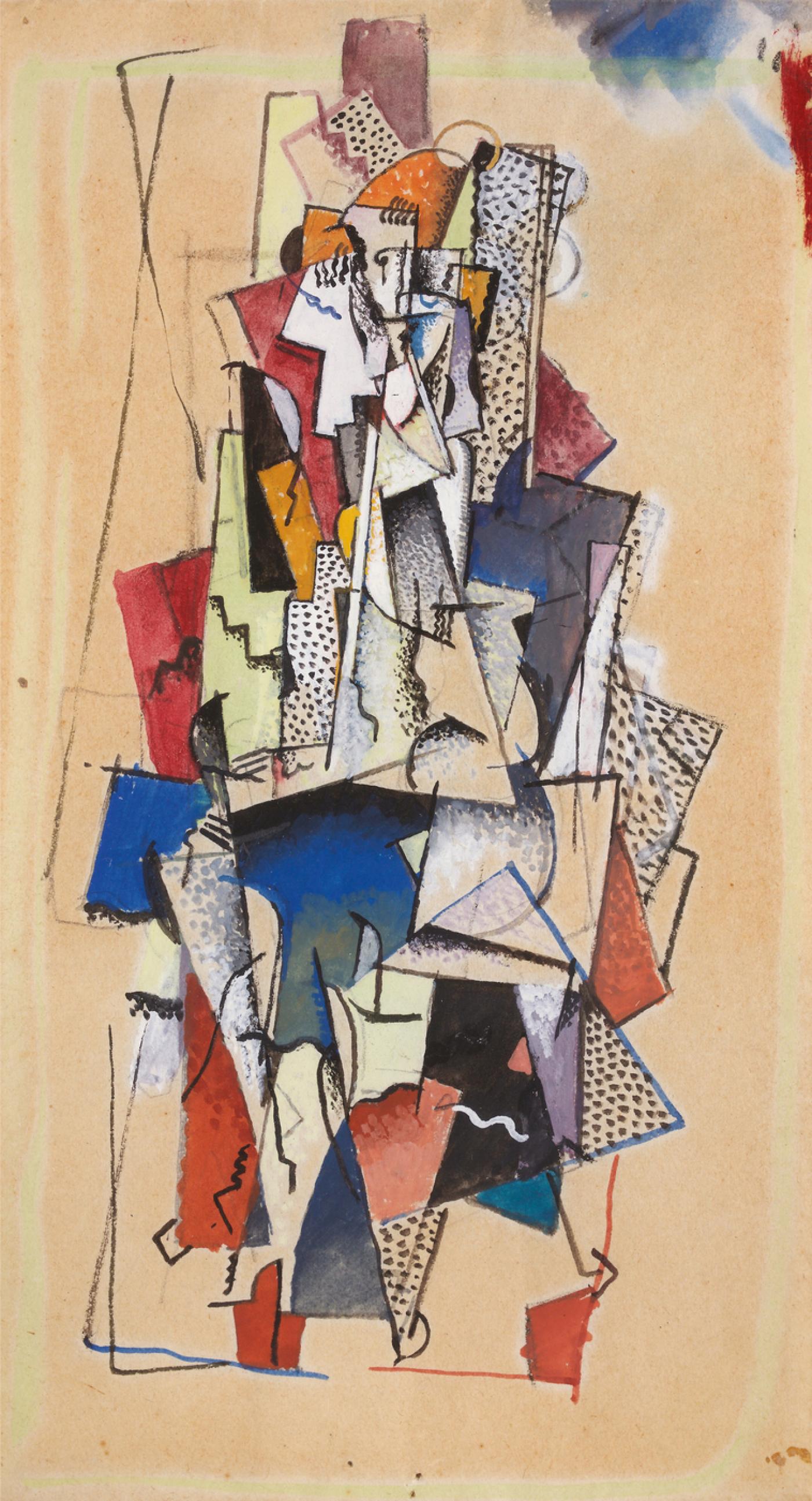 Georges Valmier, "Figure", 1918,
gouache et encre de Chine sur papier, 18 x 9,6 cm.
Galerie Zlotowski.