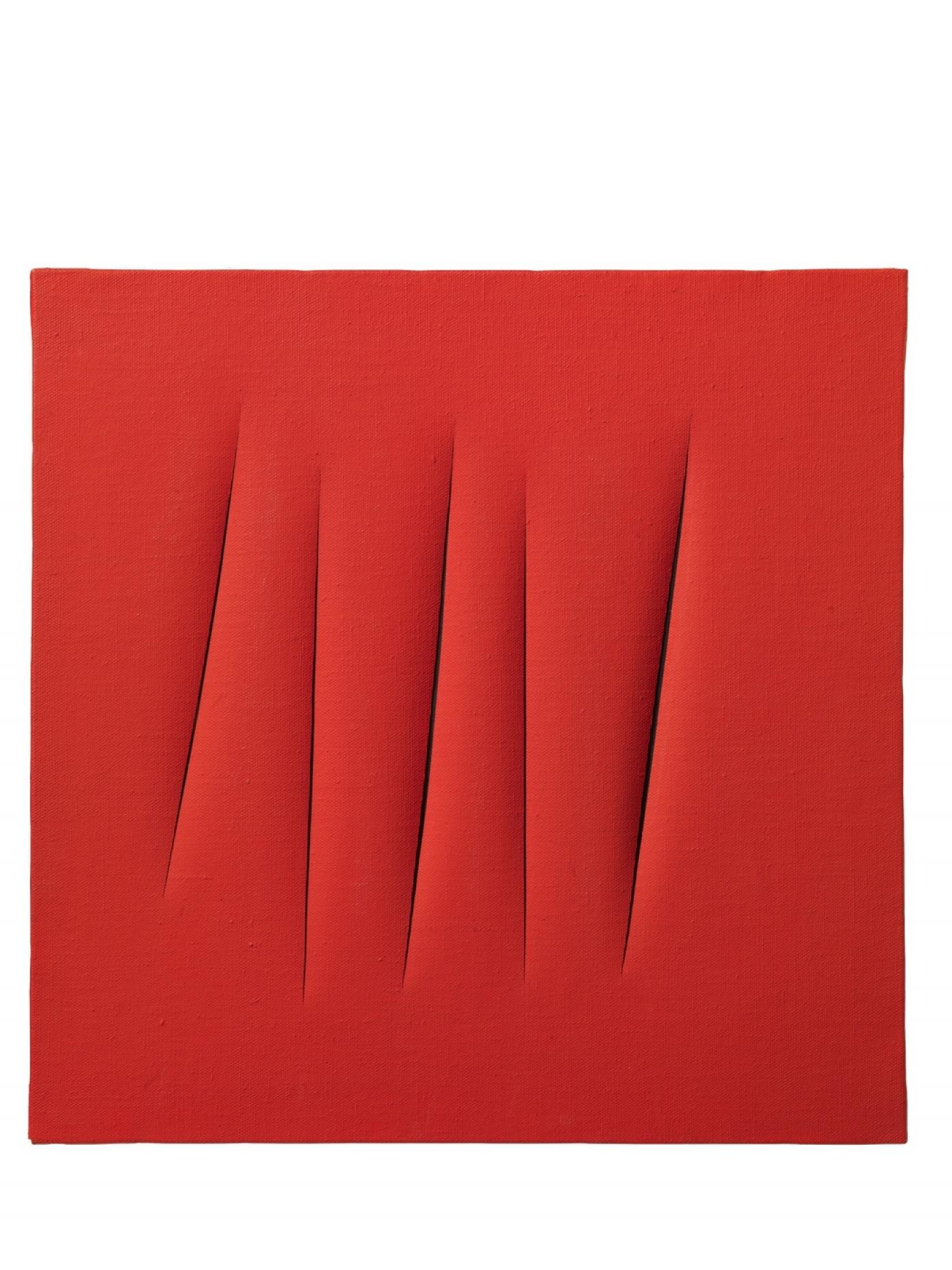 Lucio Fontana, "Concetto spaziale, Attese", 1964, peinture à l'eau sur toile, 60 x 60 cm.