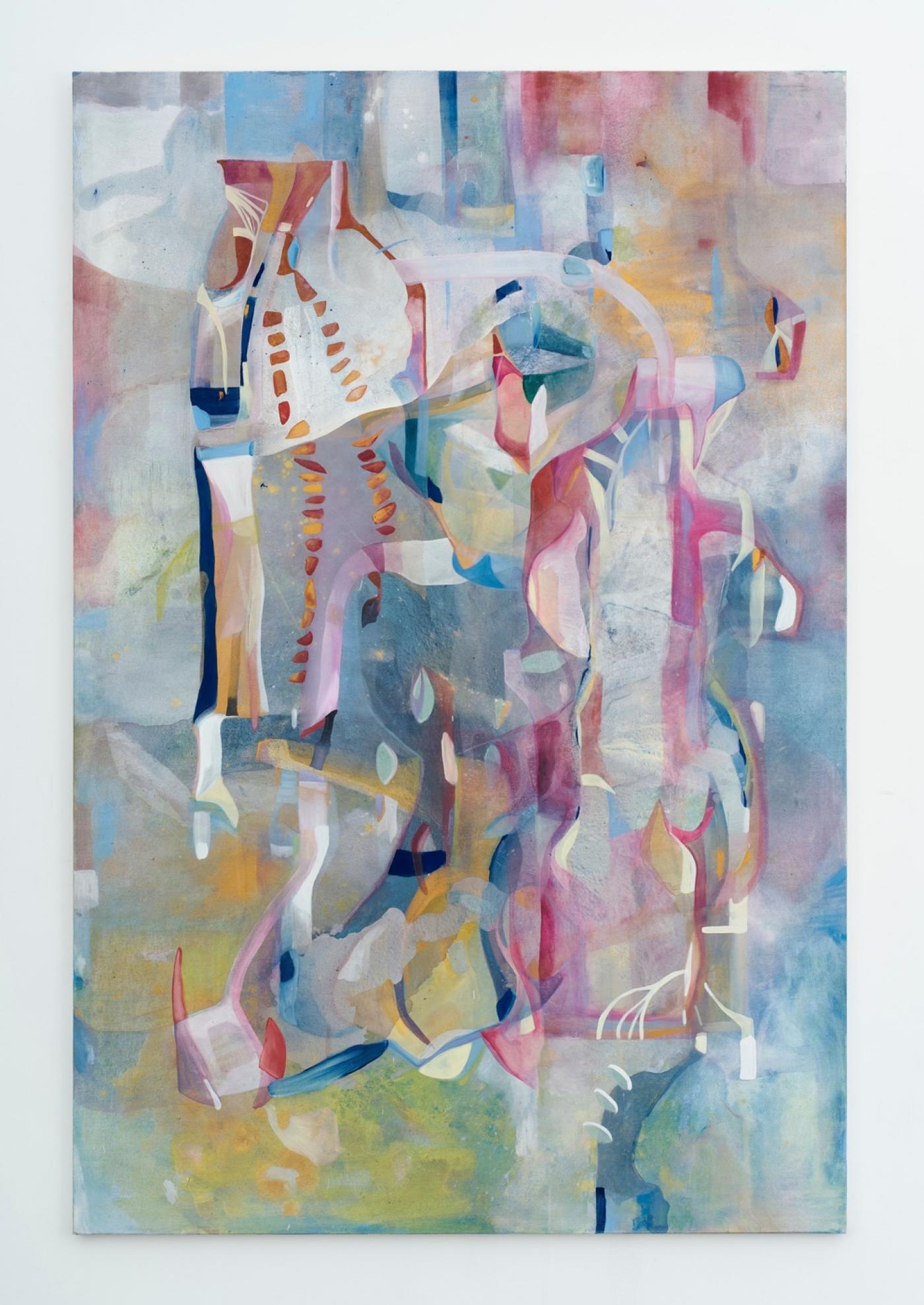 Mathilde Denize, "Figures", 2023, acrylique, aquarelles, pigments d'or et de nacre sur toile, 195 x 130 cm.
Perrotin (Paris, New York, Los Angeles, Las Vegas, Hong Kong, Séoul,Tokyo, Sanghai).