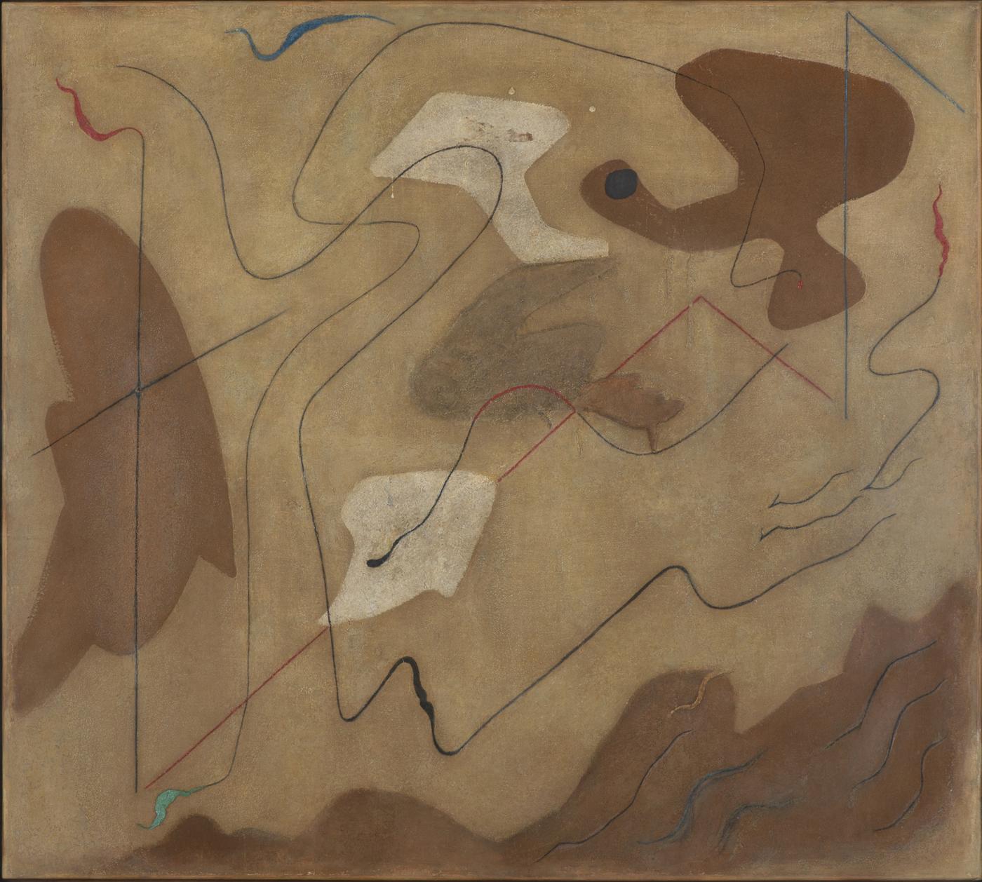 André Masson, "Les cerfs-volants", 1927, huile et sable et tempera sur toile, 97 x 108 cm.Galerie Jacques Bailly.