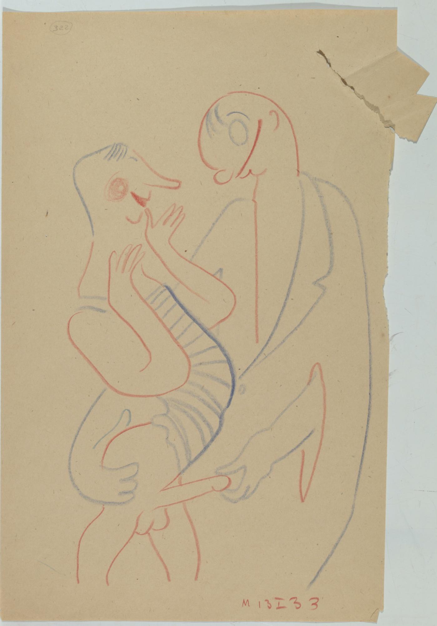 Sergei Eisenstein, "Untitled", vers 1930 - 1940, graphite et crayon de couleur sur papier, 41,4 x 26 cm.