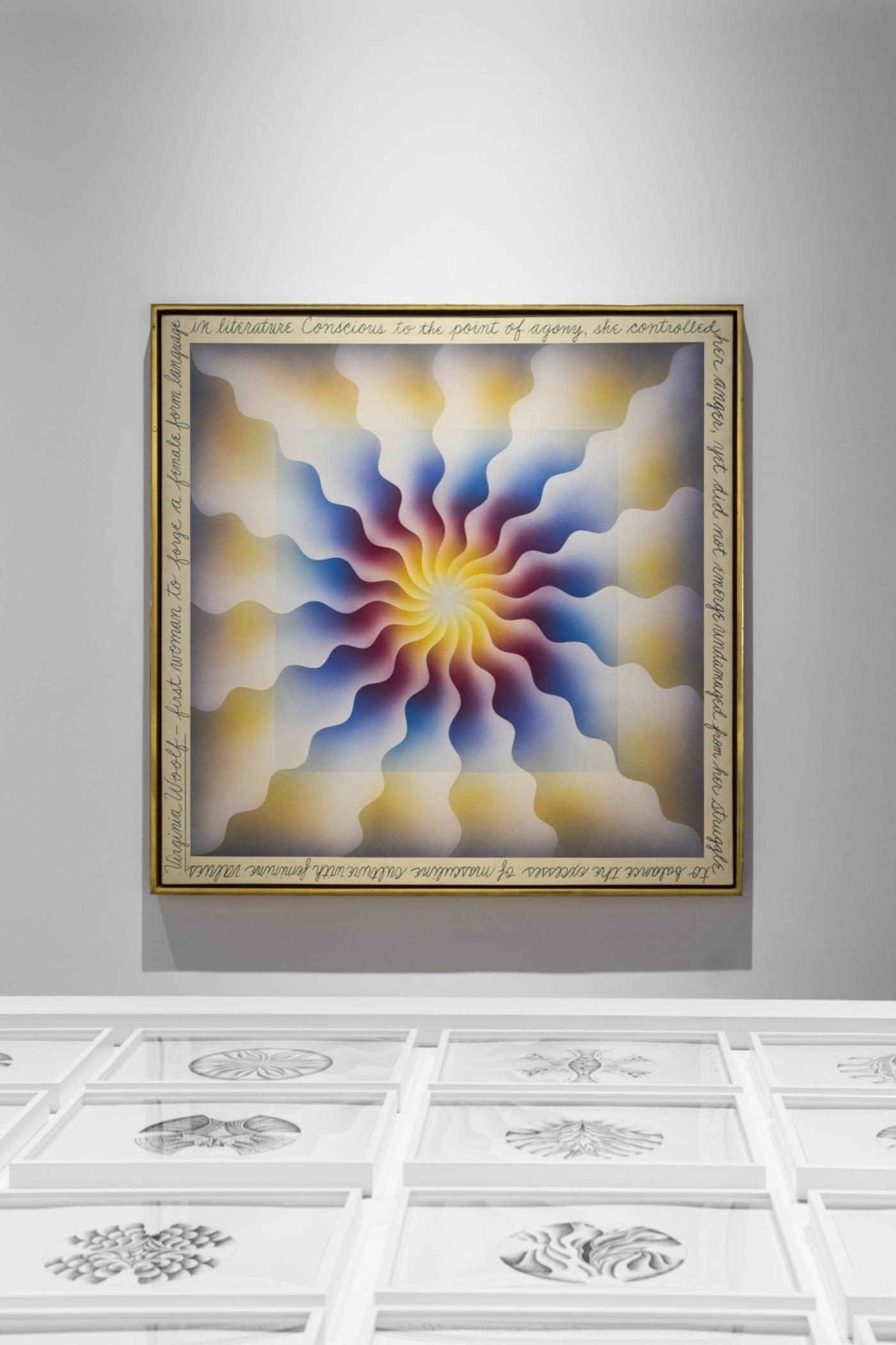 Judy Chicago, "Virginia Woolf from The Reincarnation Triptych", 1973, acrylique pulvérisée sur toile.