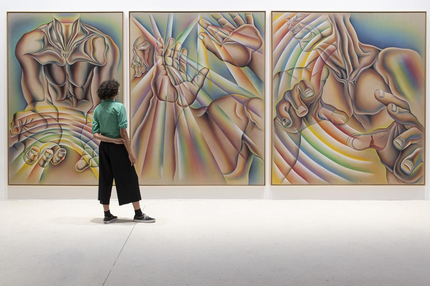 Judy Chicago, "Rainbow man", 1984,acrylique et huile pulvérisées sur lin belge.