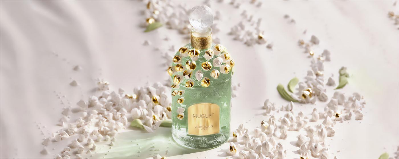 La bouteille du parfum Muguet de la Maison Guerlain réalisée par Anne Lopez.