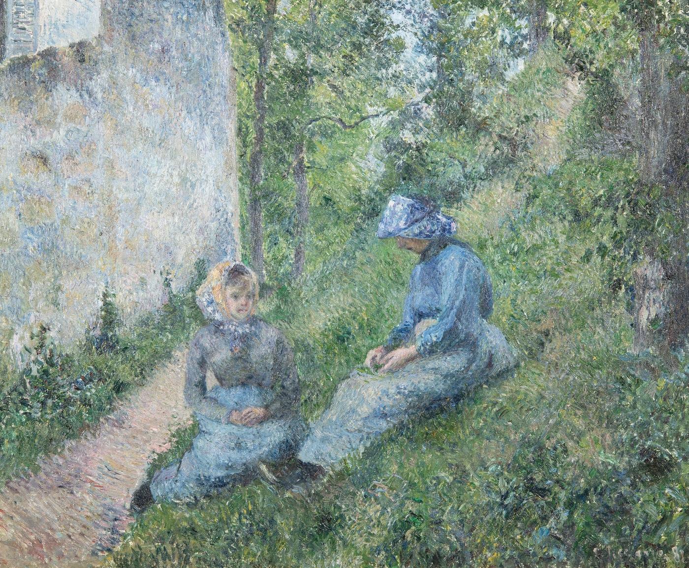 Camille Pissarro, "Paysannes assises causant", 1981, huile sur toile, 60,4 x 73 cm.Stern Pissarro (Londres).