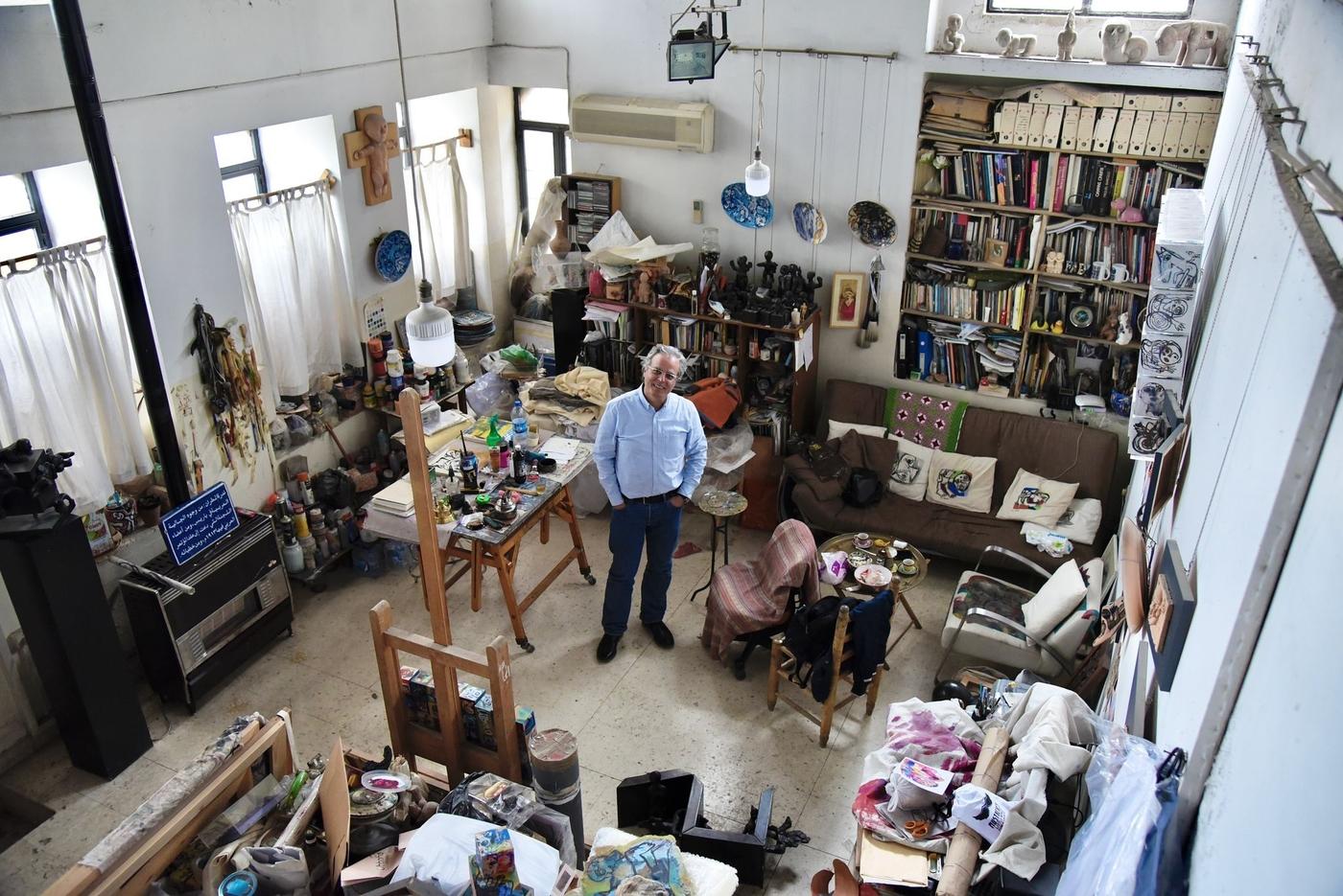 Fadi Yazigi dans son atelier à Damas.