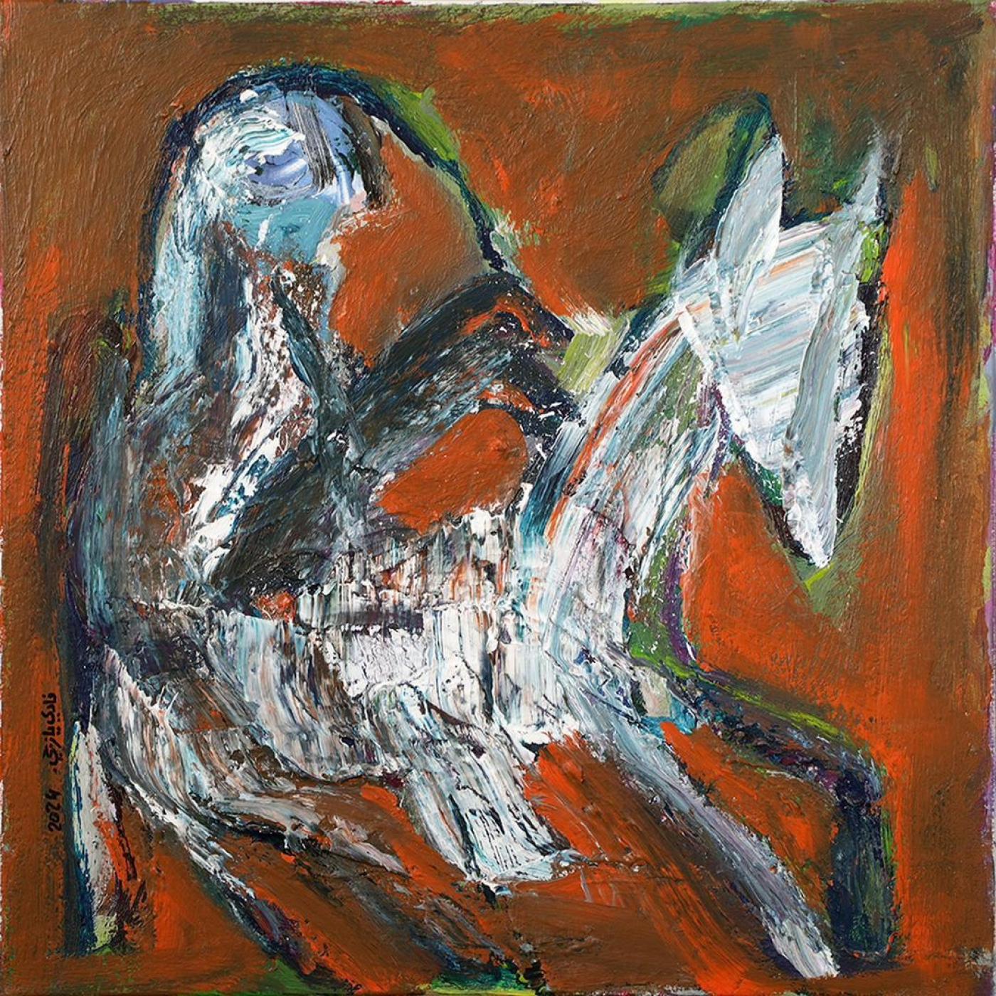 Fadi Yazigi, Sans titre, 2024, technique mixte sur toile, 50 x 50 cm.